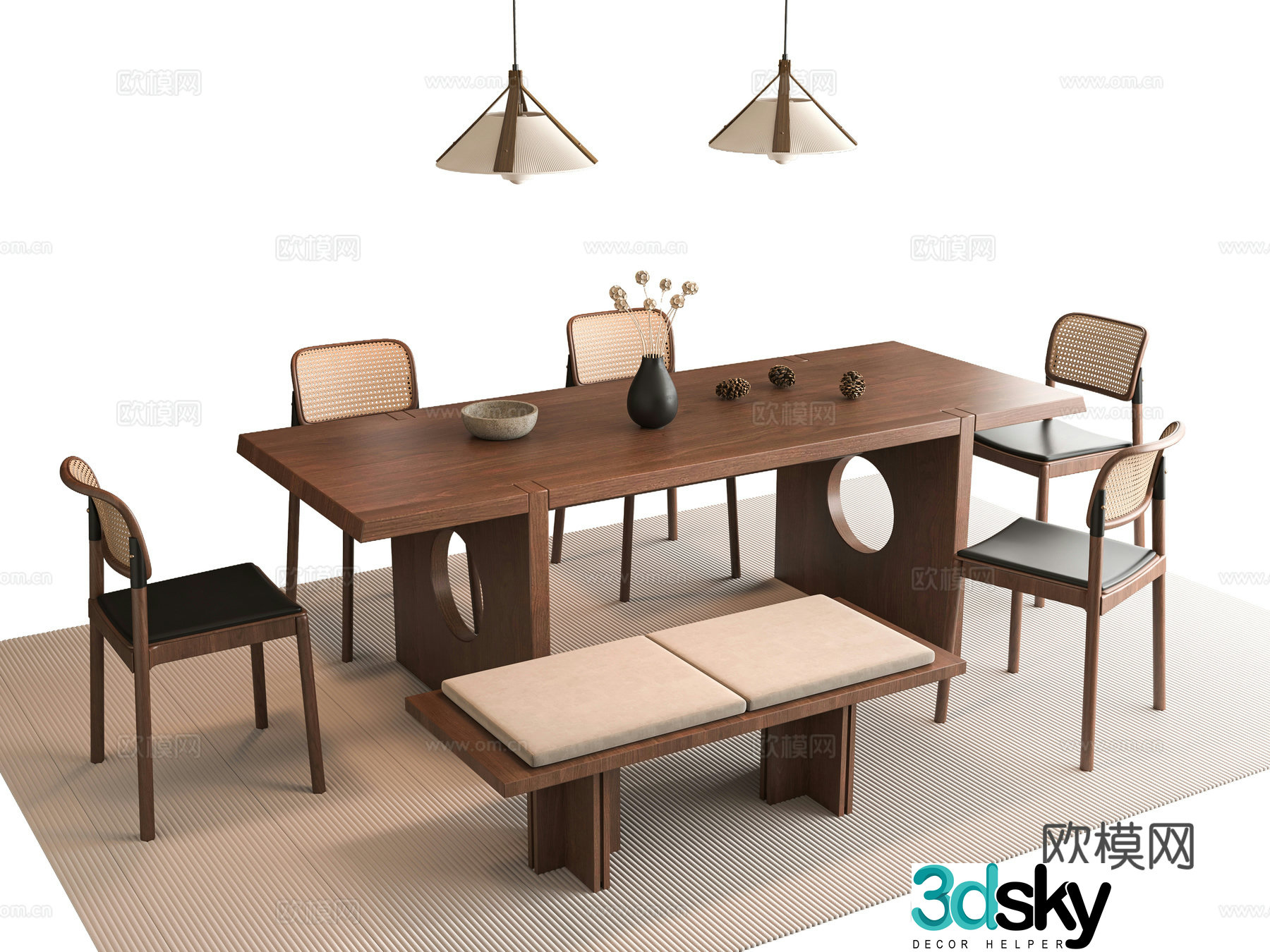 Medium style dining table and chair 3D model