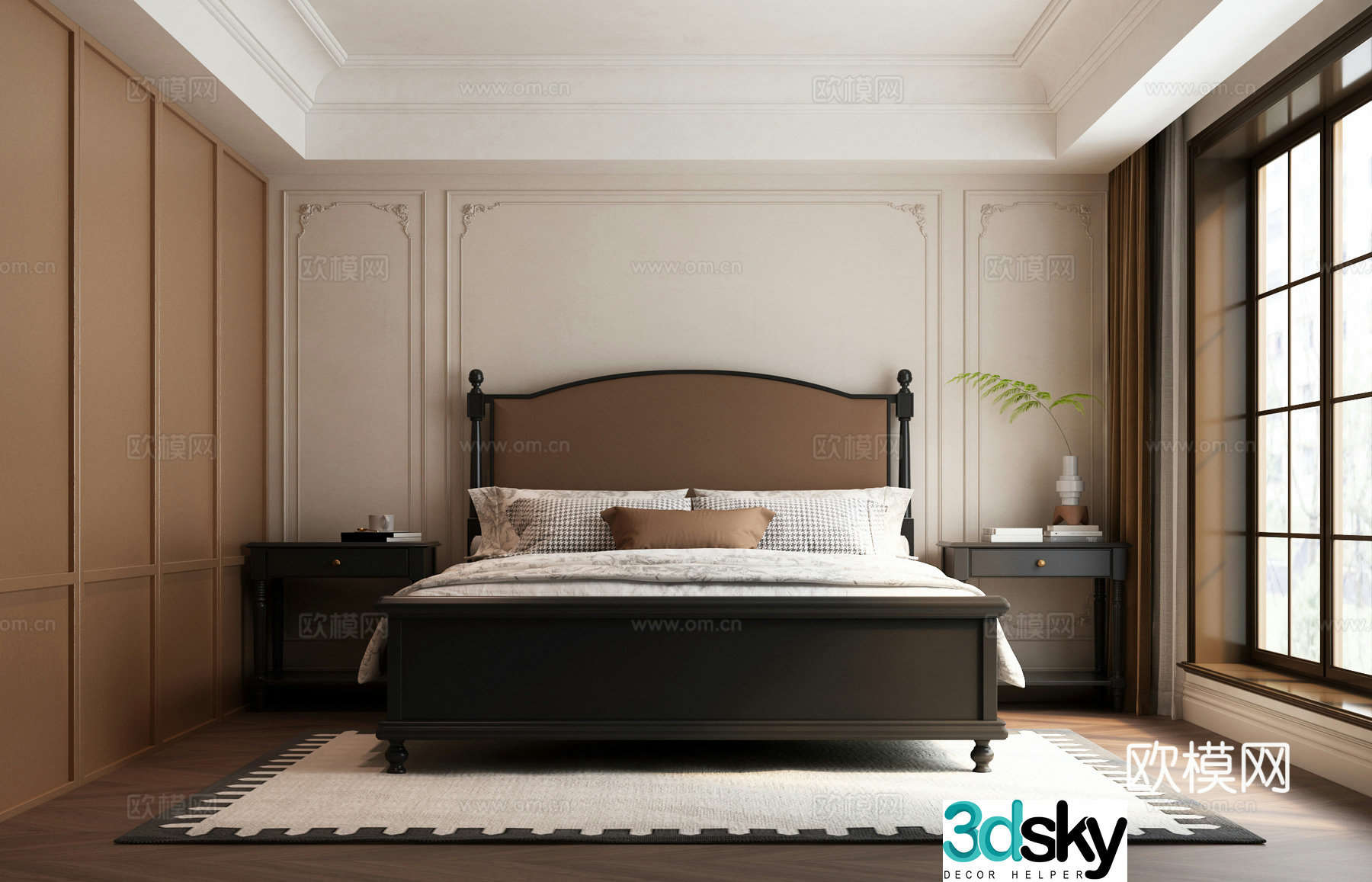 American style bed American retro bed American style bedroom American style retro bedroom 3d model