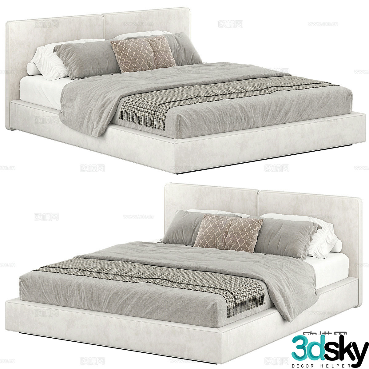 Modern Italian B&B italia-Richard Double Bed 3D Model