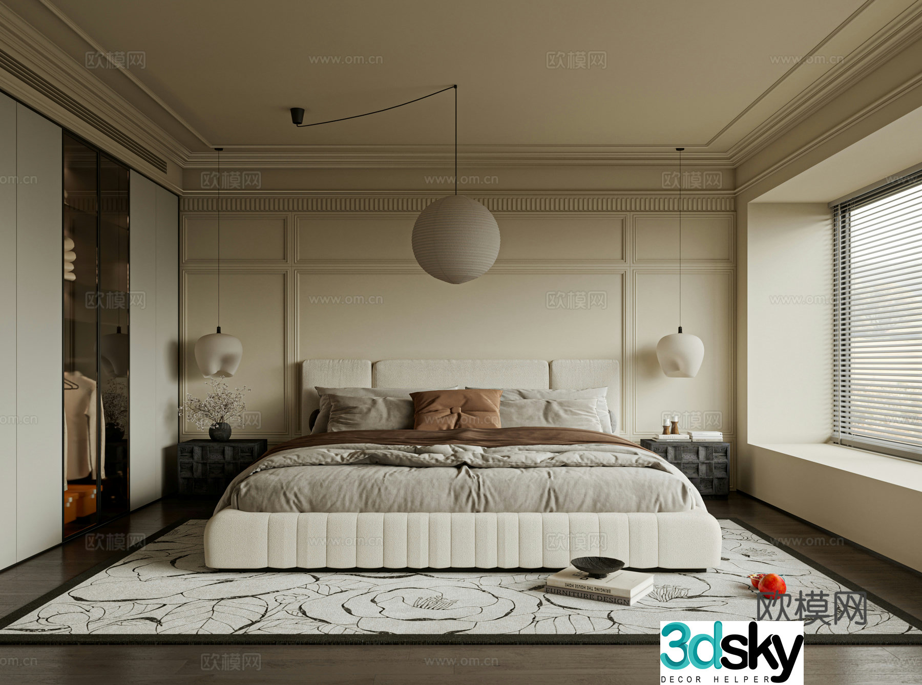 French style medieval style bedroom bed nightstand 3d model