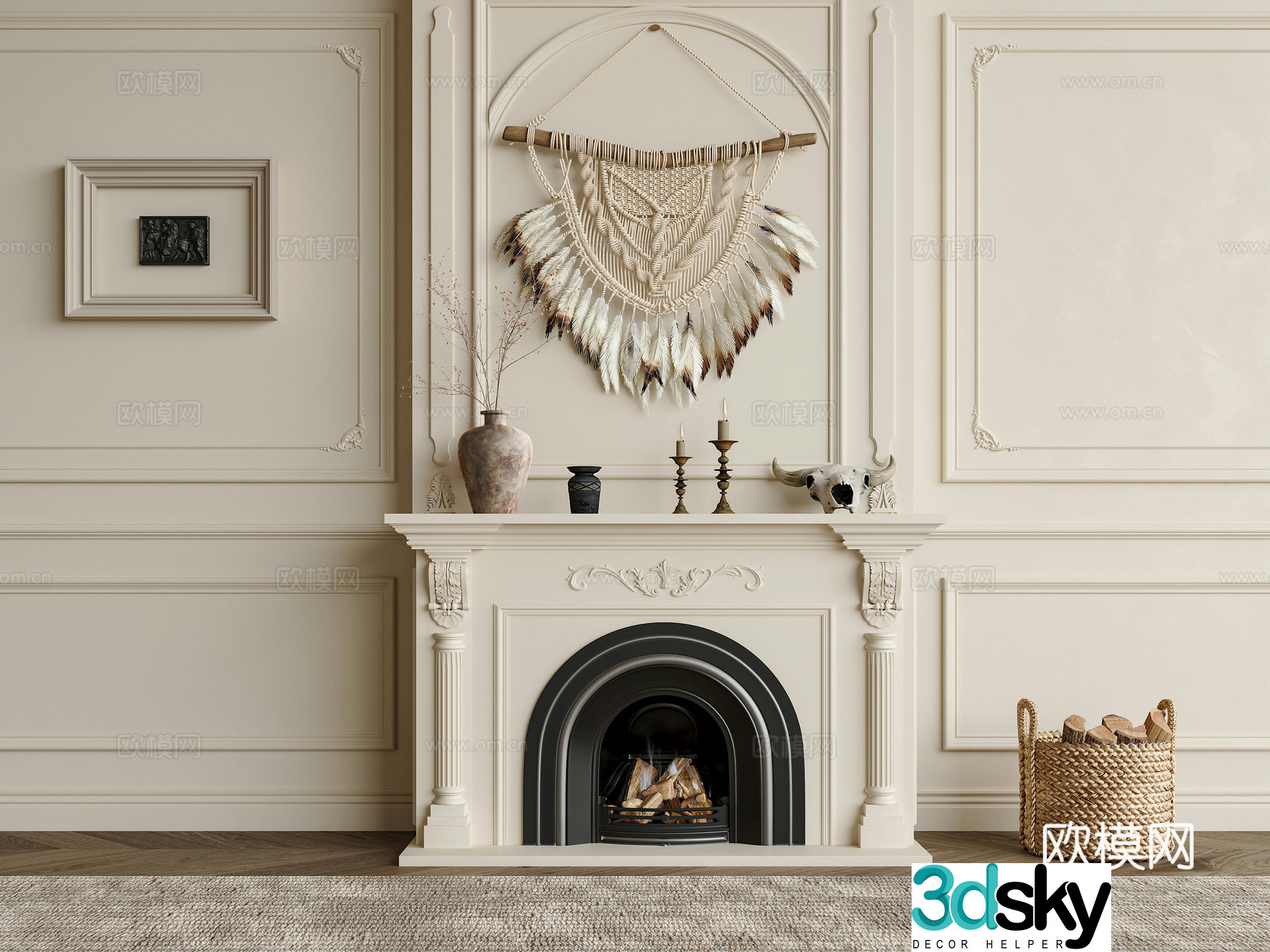 French medieval fireplace French fireplace decorative fireplace French carved background wall Dry branch ornament 3d model