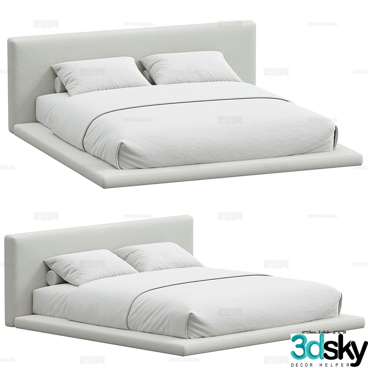 Modern Italian minimalist fabric double bed 3D model