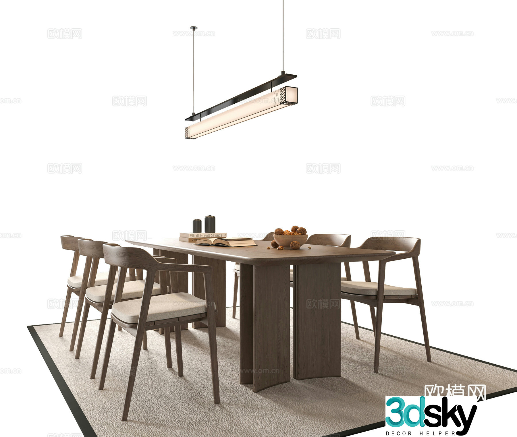 Medium style dining table and chair 3D model