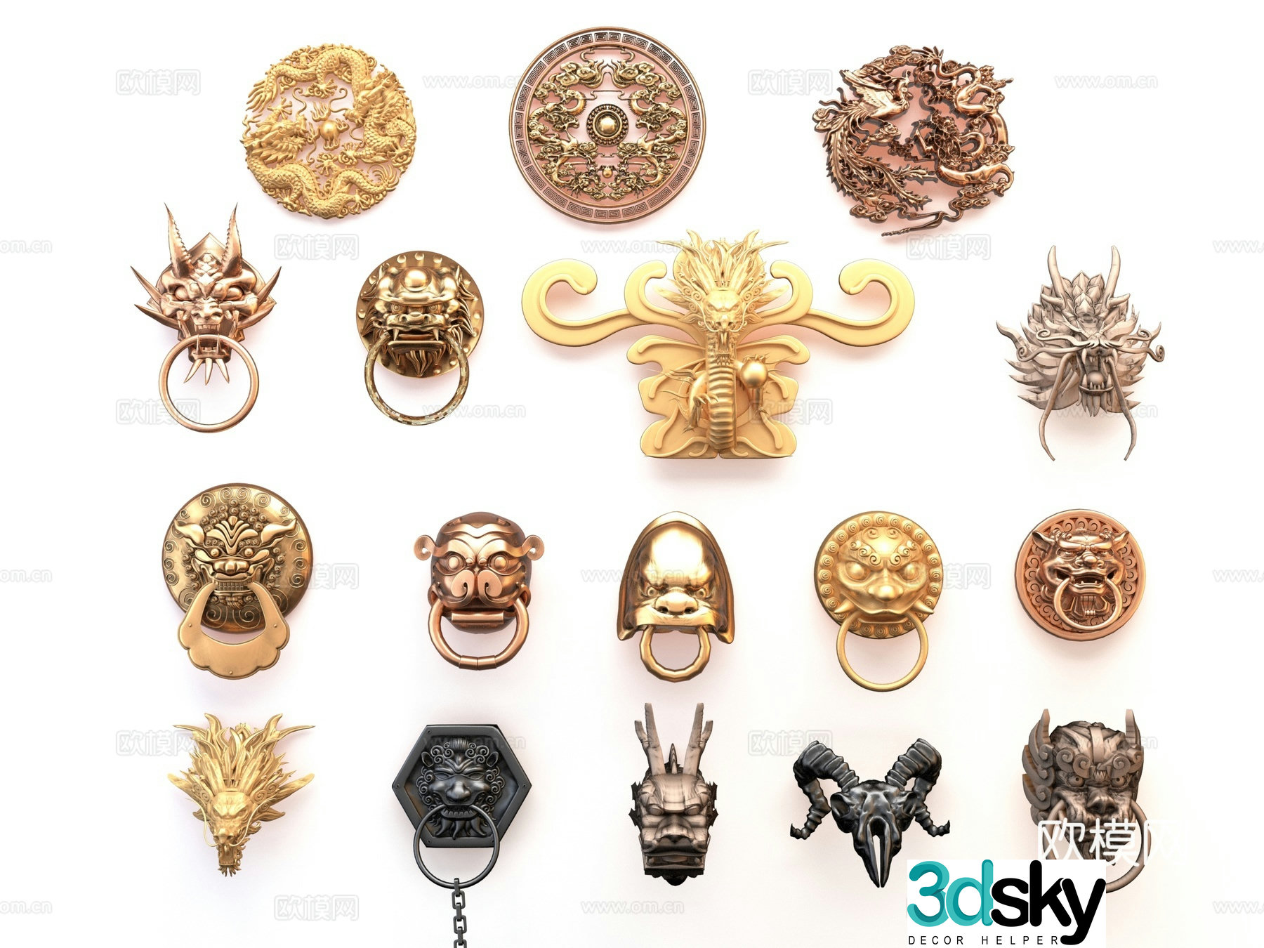 Door handle door decoration wall decoration animal head 3D model