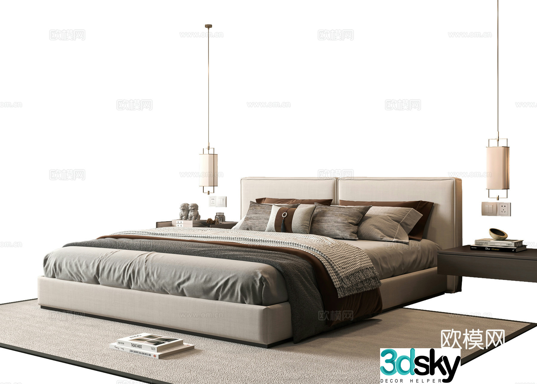 New Chinese style double bed 3D model