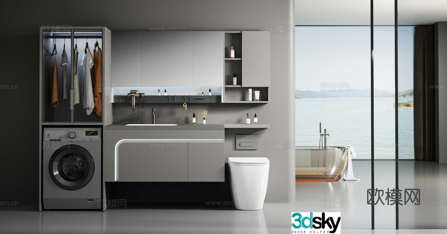 Washing cabinet bathroom cabinet balcony cabinet toilet cabinet modern bathroom Nordic toilet 3D model