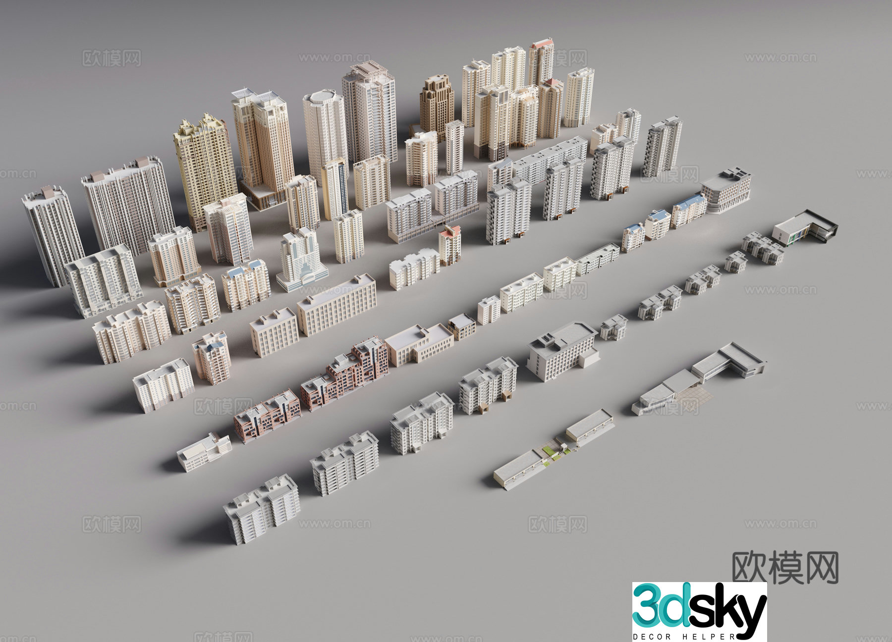 Modern high-rise buildings multi-story residential community buildings bird’s eye view of tall buildings urban building background 3D model