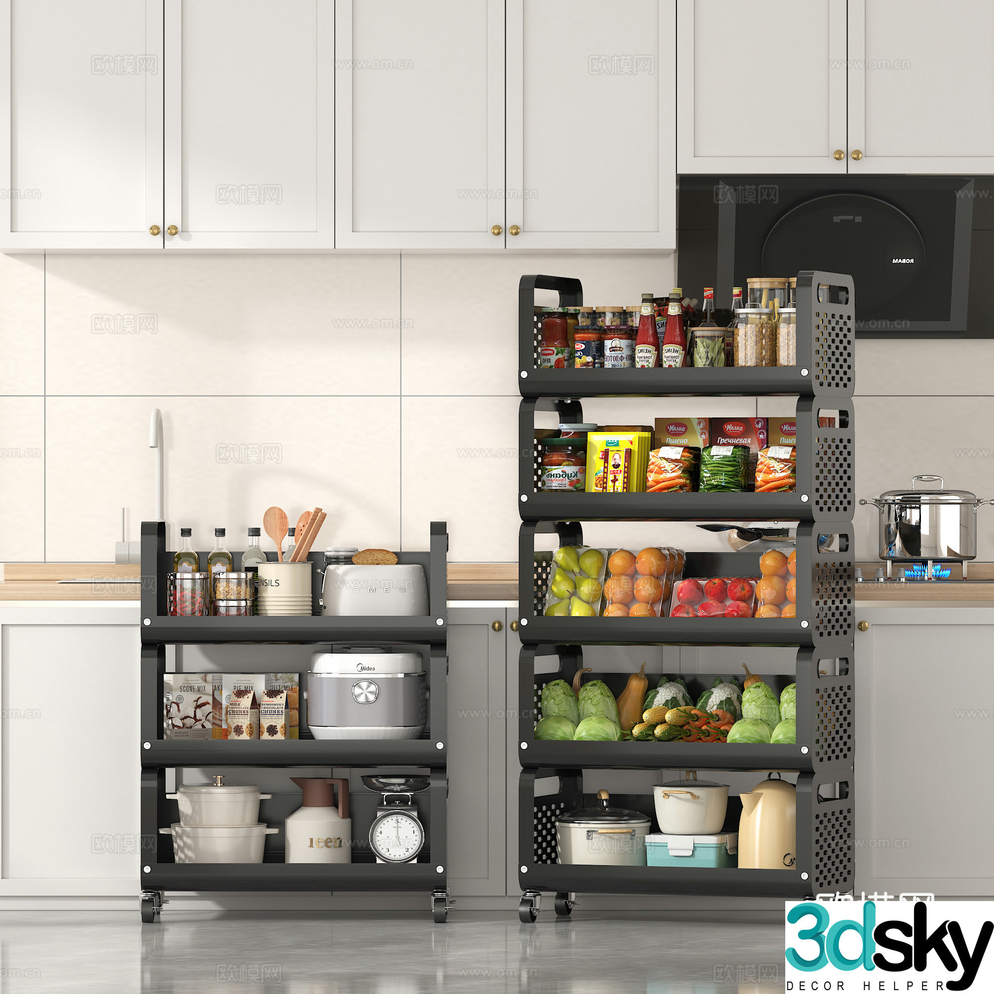 Vegetable rack Kitchen storage rack Kitchen supplies Universal wheel 3D model