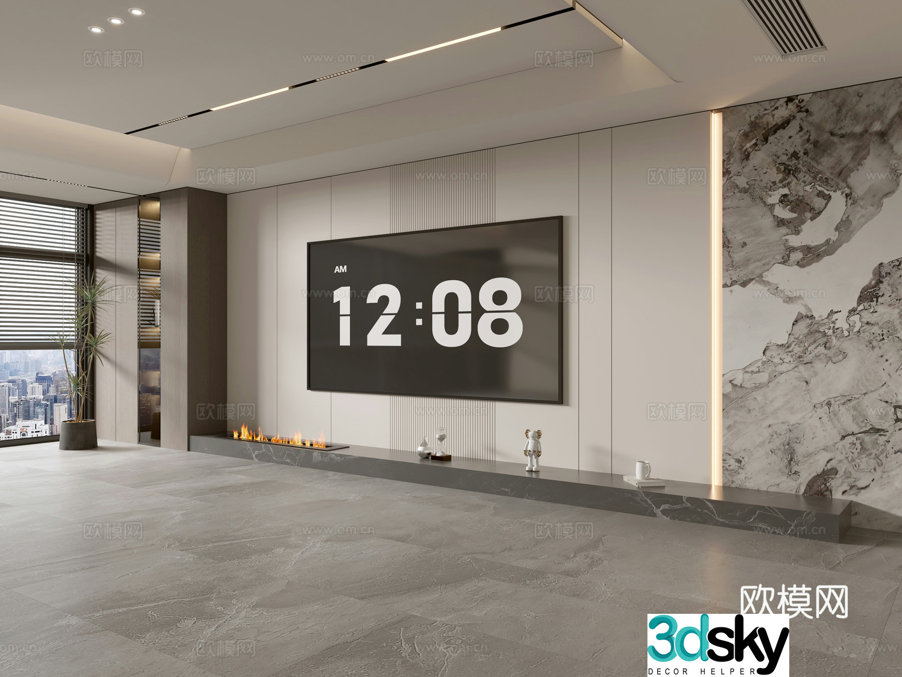 Modern Italian living room light luxury TV background wall full wall TV cabinet 3D model