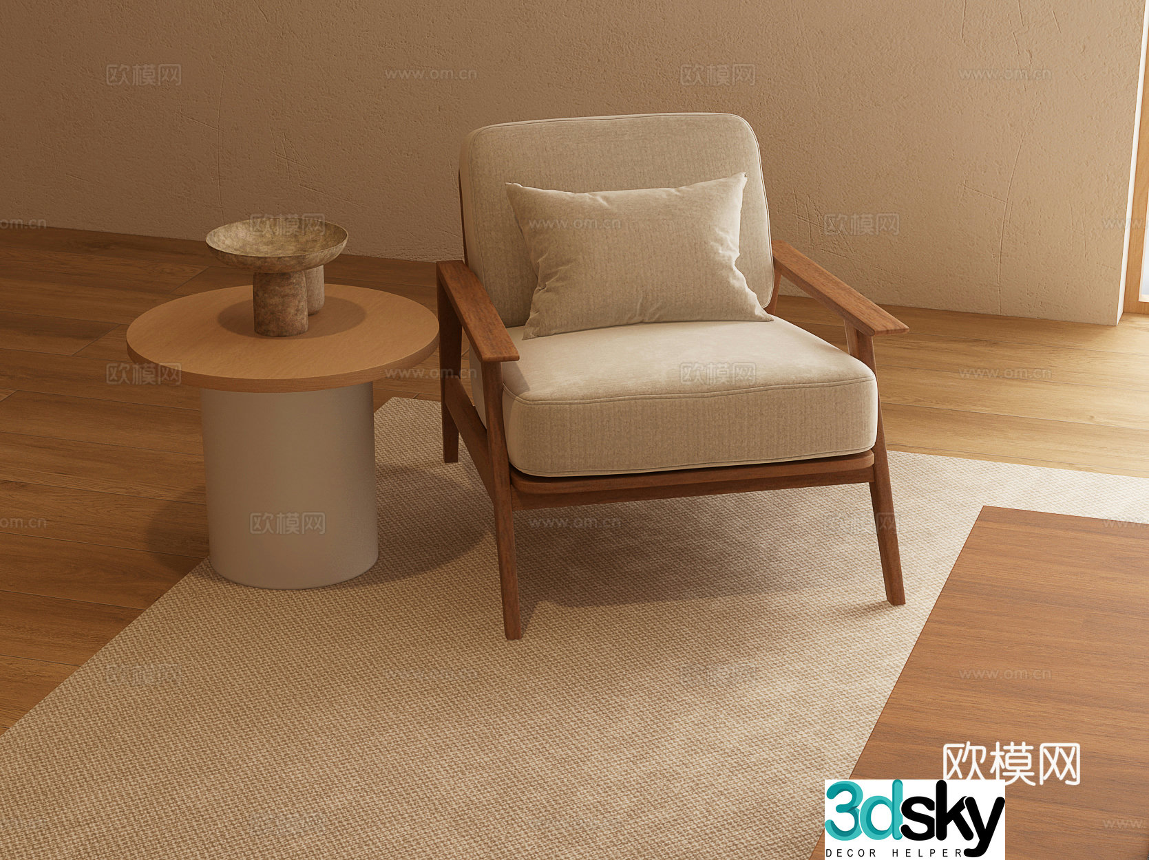 Modern leisure chair leisure chair coffee table combination 3D model