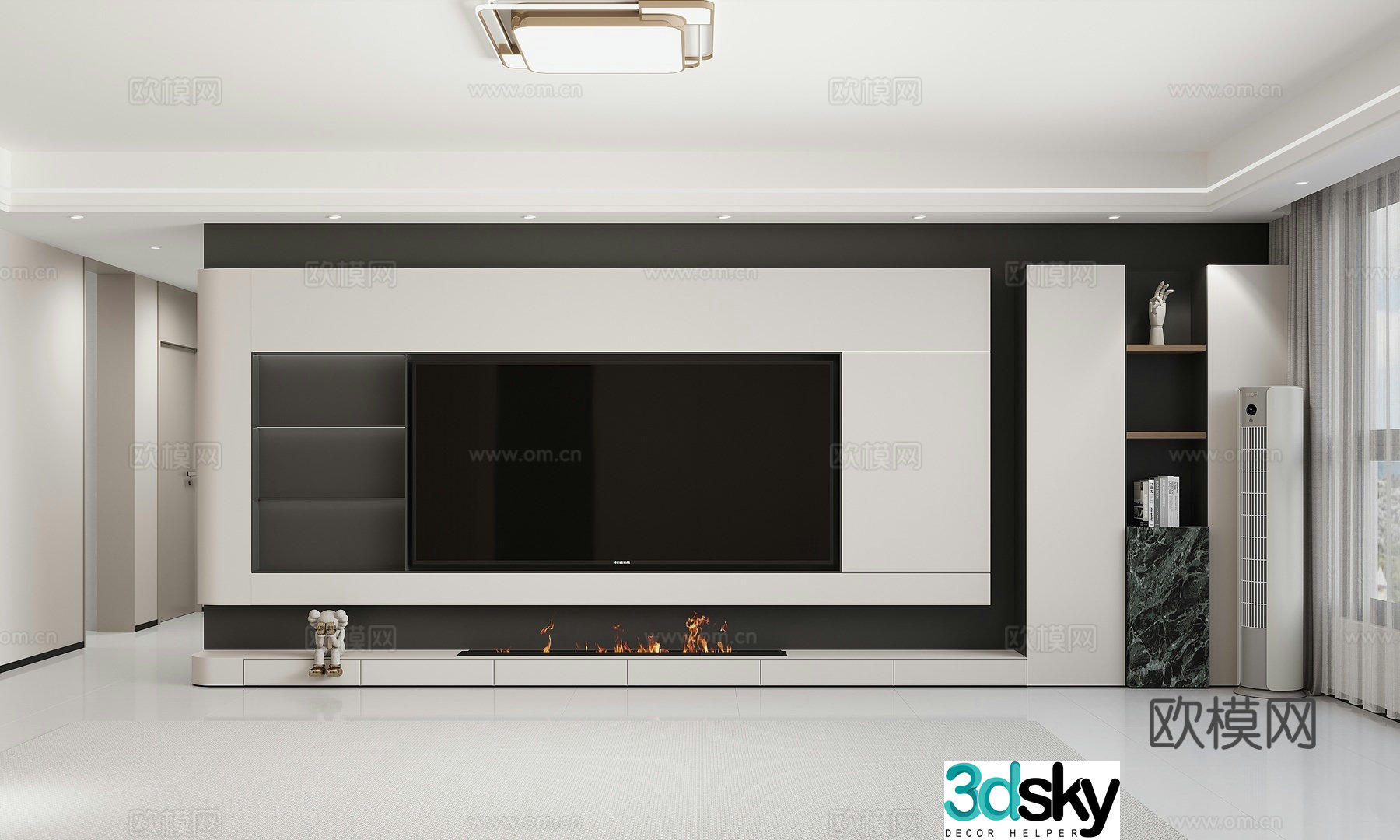 Modern black white and gray living room 3d model