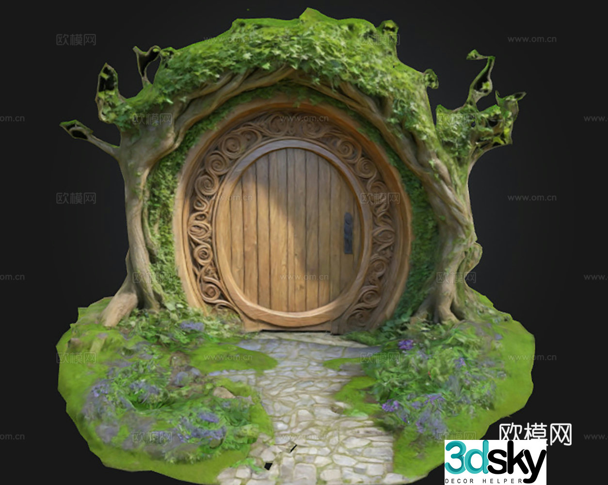 Cartoon scene Tree house Gate Tree hole 3d model