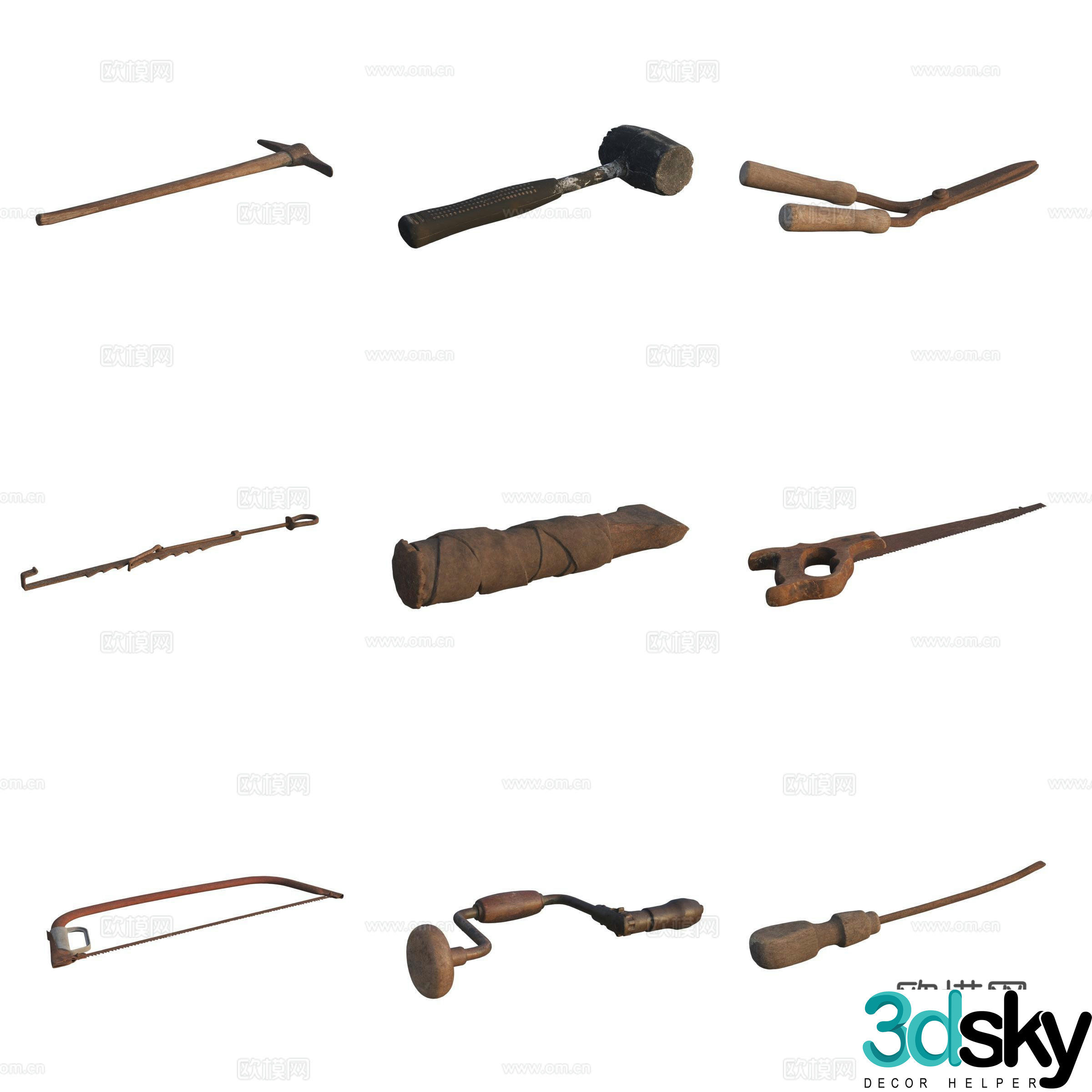 Farm tool tools axe hammer awl sickle saw 3d model