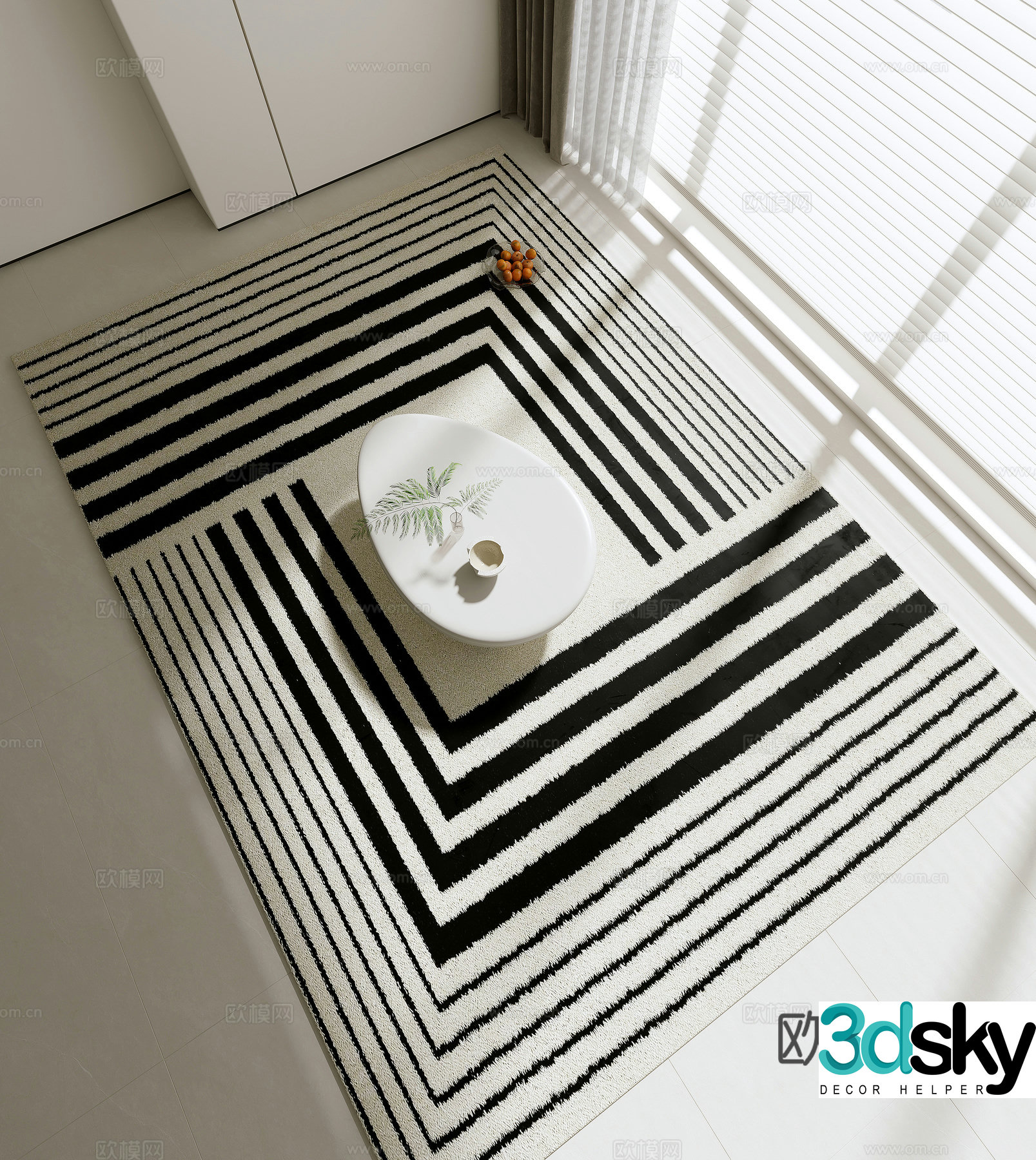 Modern black and white carpet Striped carpet Fabric carpet 3d model