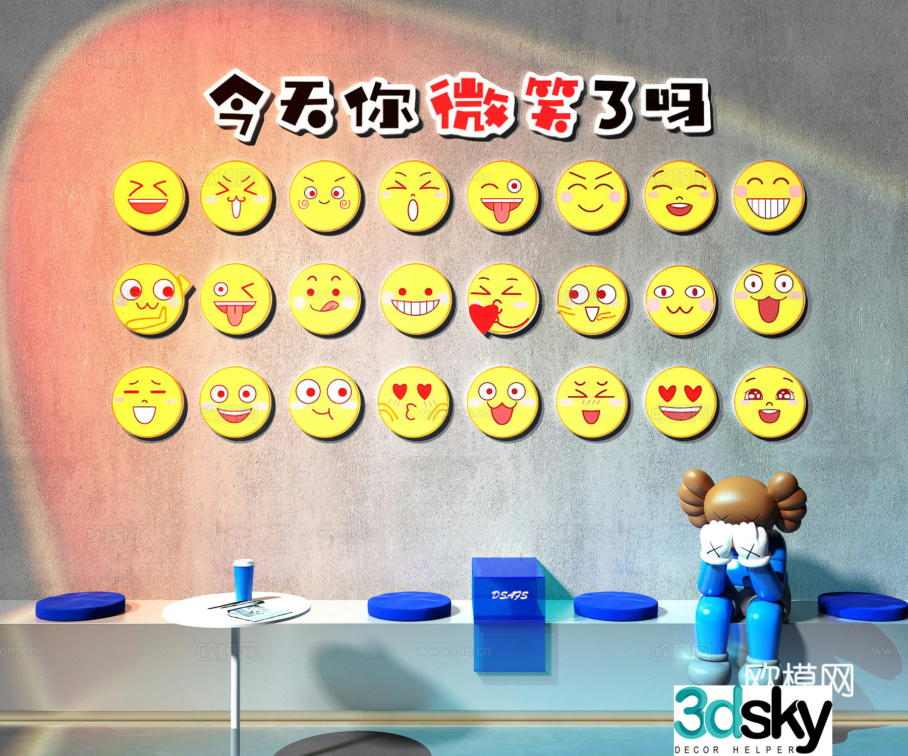 Internet celebrity check-in wall Camping style check-in wall Camping leisure chair Milk tea shop check-in wall Smiling face check-in 3D model