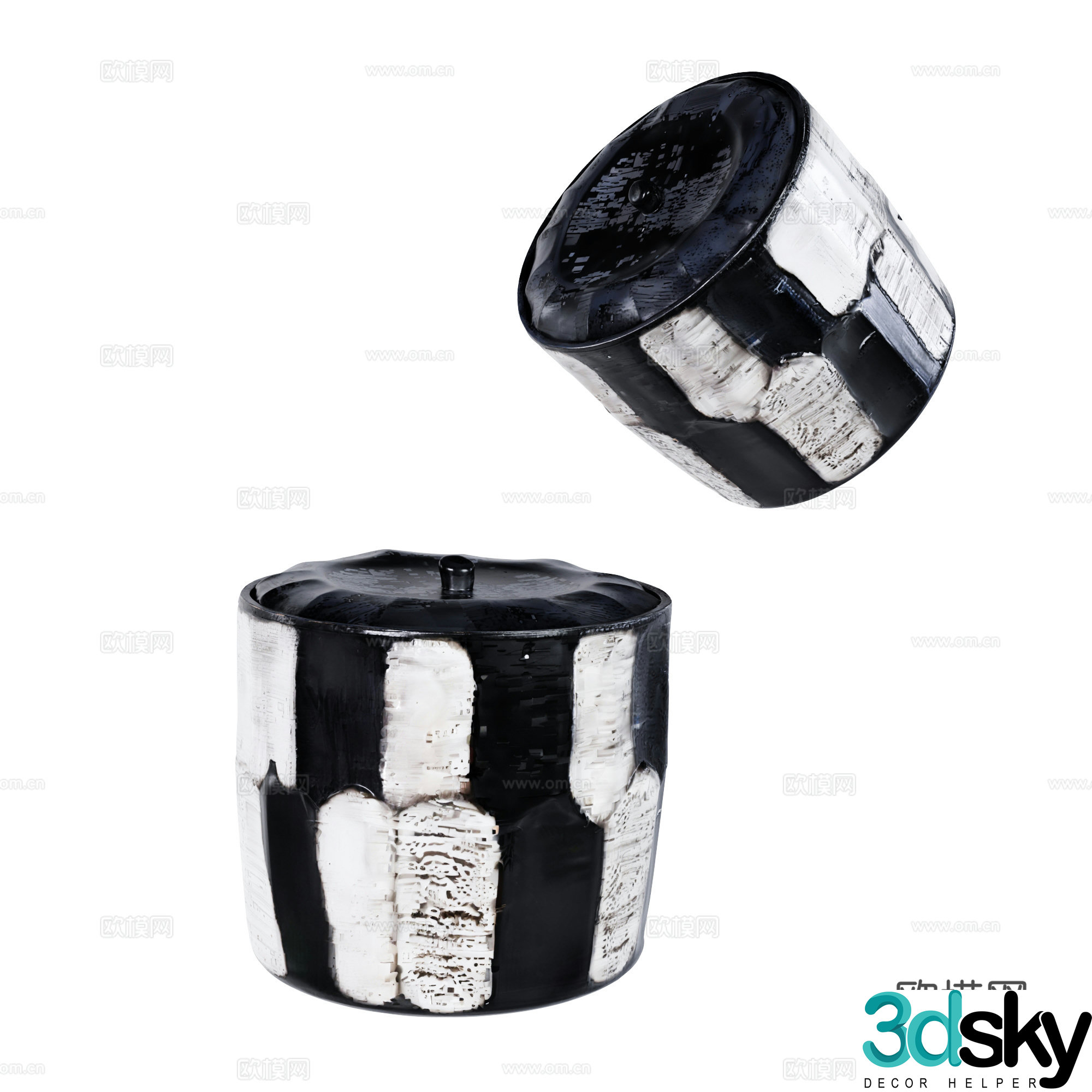 Modern retro black and white tea leaf can decorative ornament 3d model