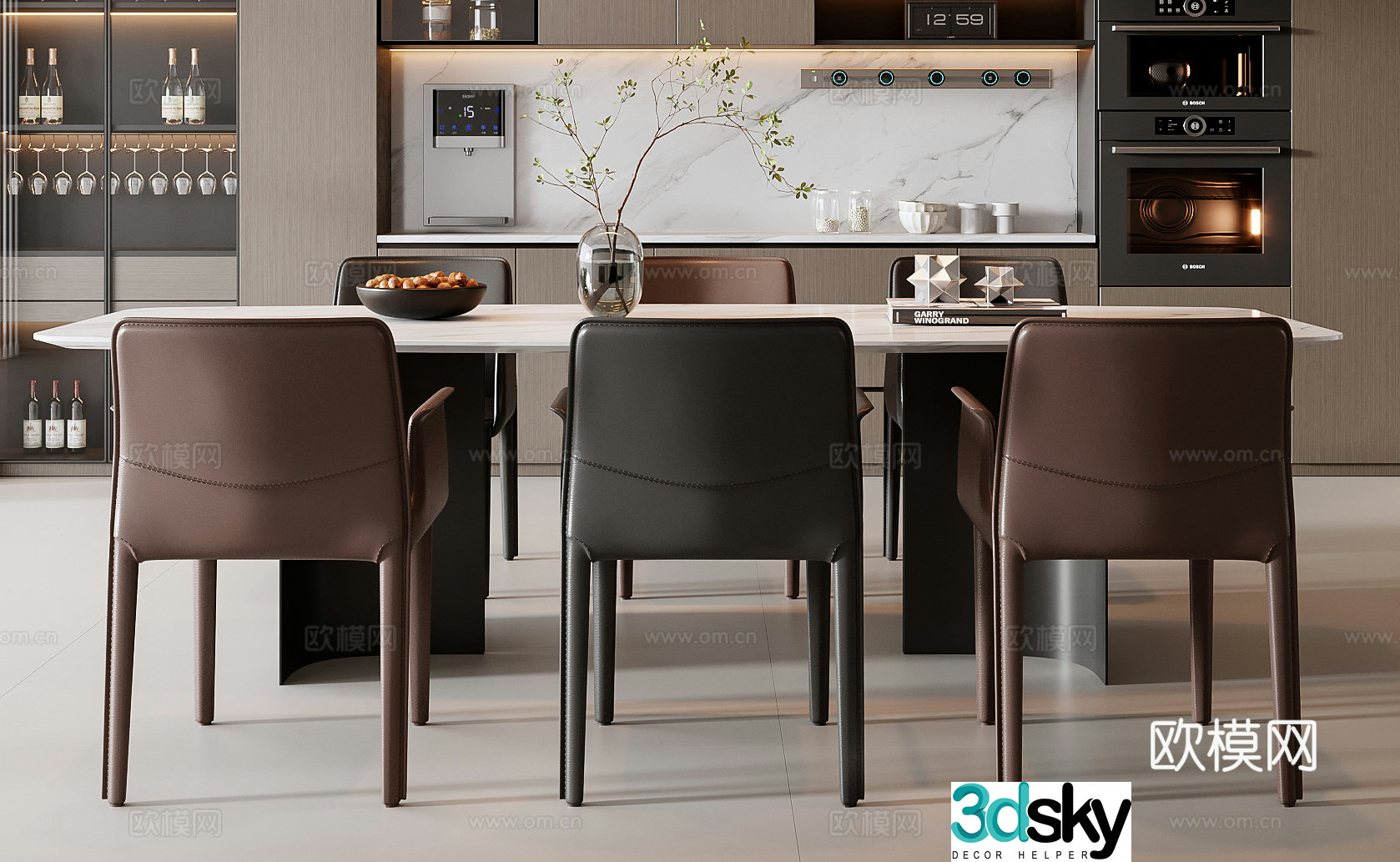 Italian dining table and chair combination 3D model