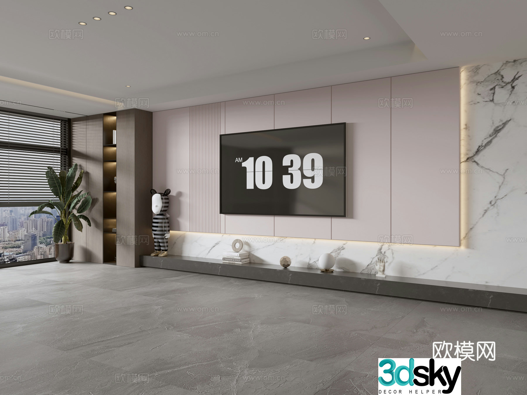 Modern Italian living room light luxury TV background wall full wall TV cabinet marble background wall 3d model
