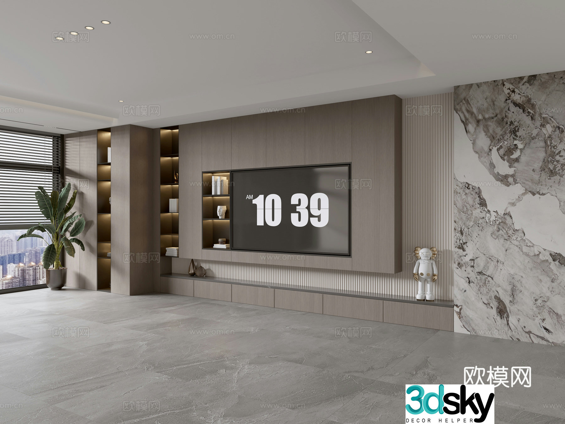 Modern Italian living room light luxury TV background wall full wall TV cabinet marble background wall 3d model