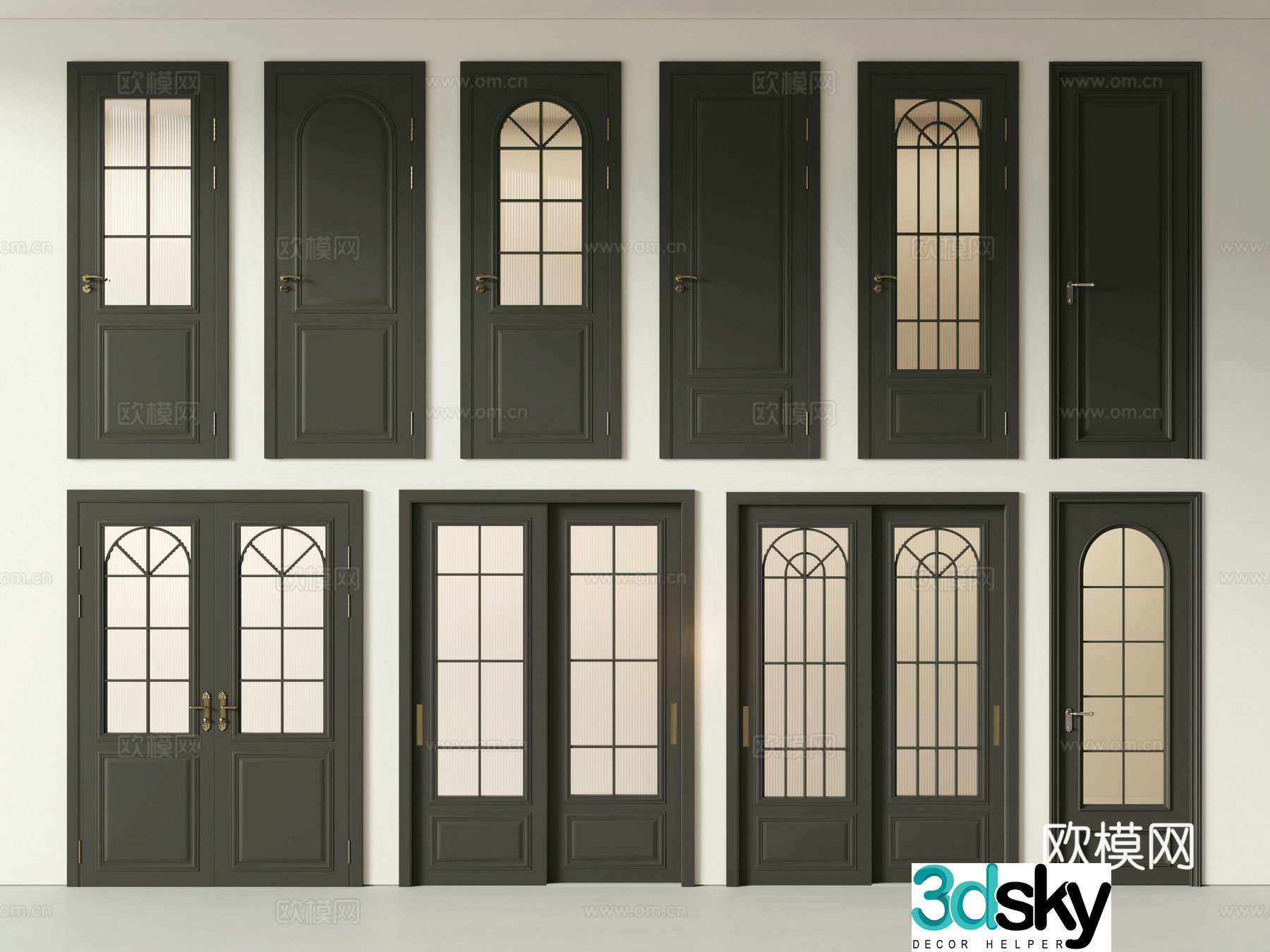 French combination door American combination door Glass door Double-open door Single-open door Bedroom door Sanitary 3D model