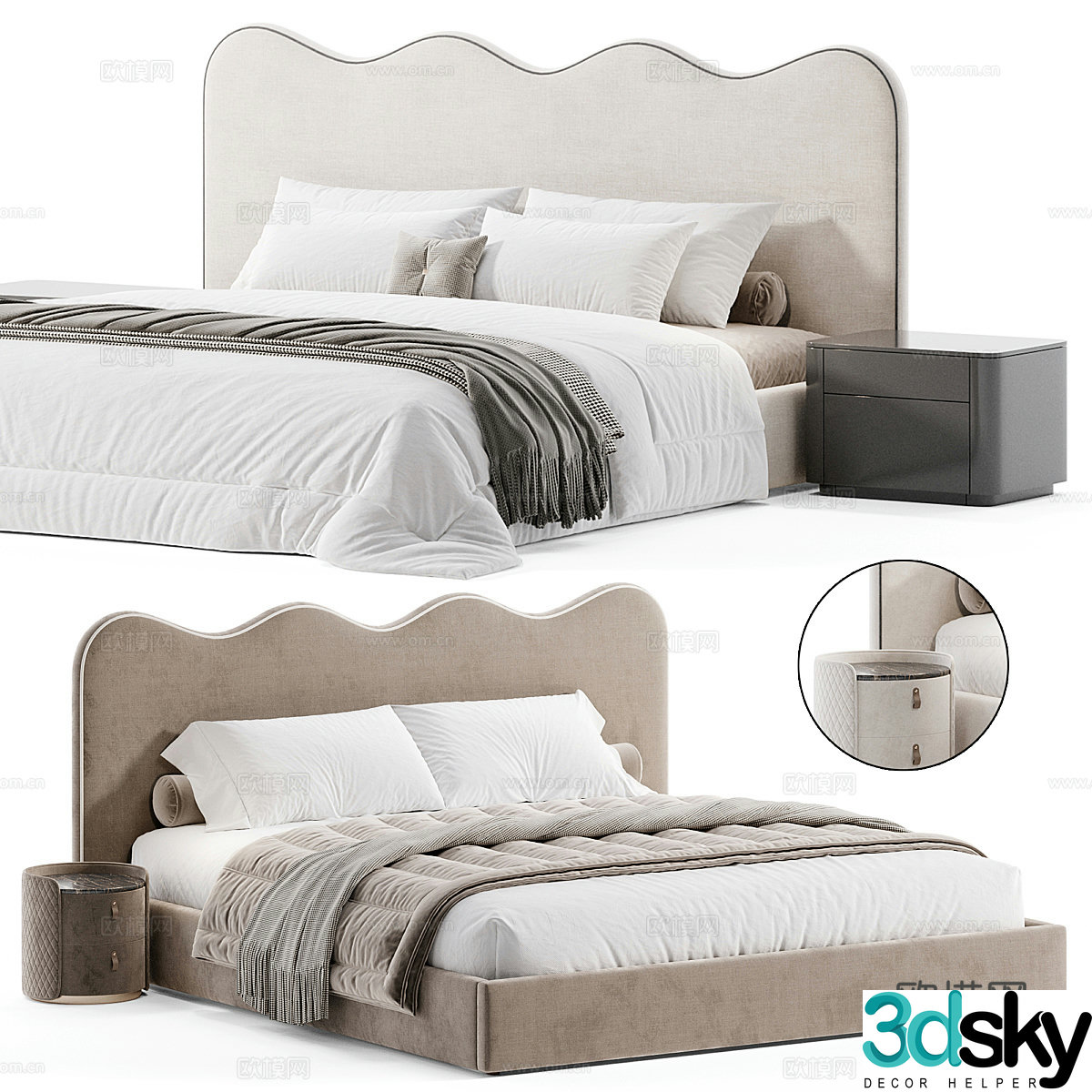 Modern Cream Style Beatrix Double Bed 3D Model