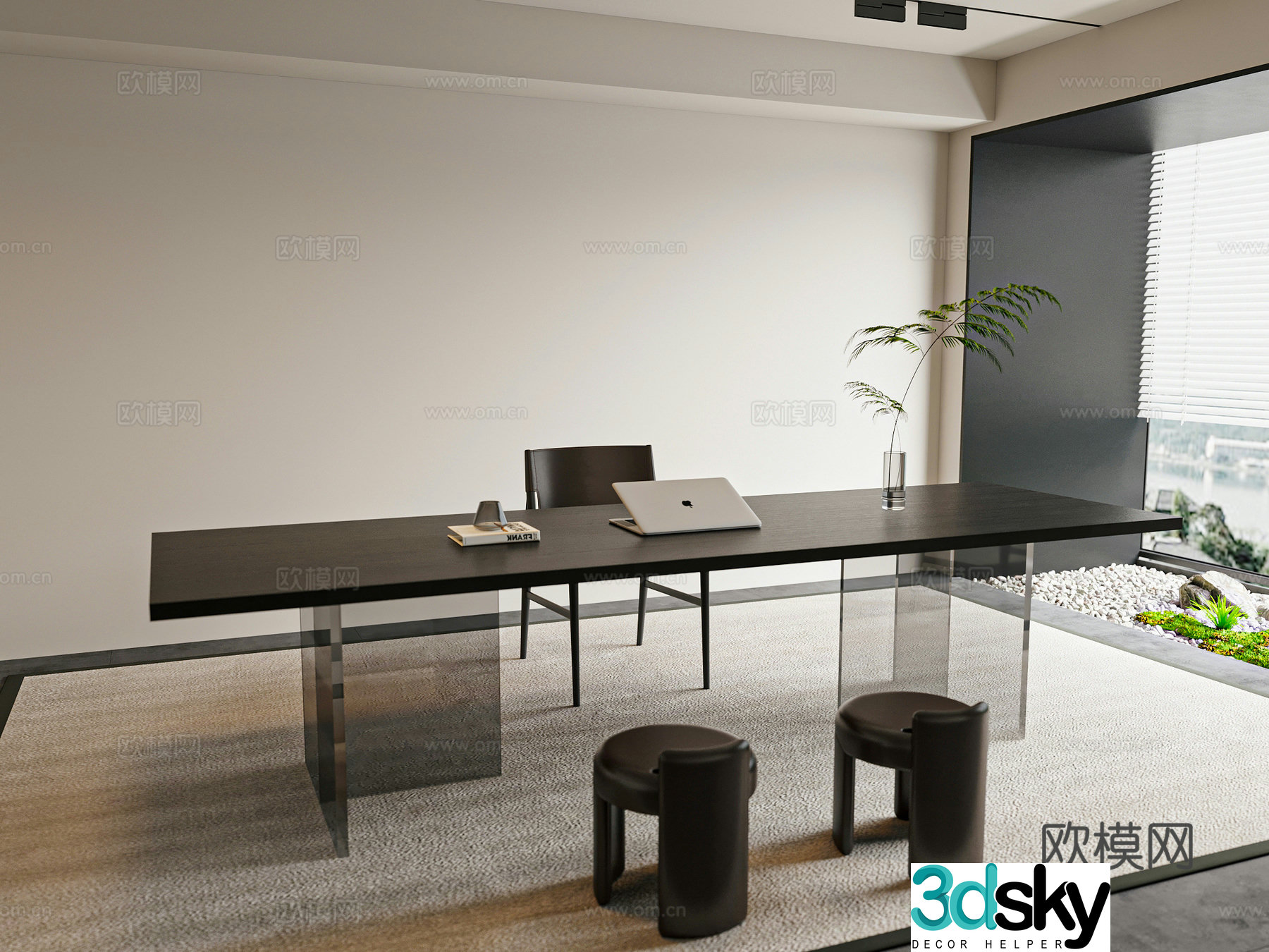 Modern simple desk and chair combination 3D model