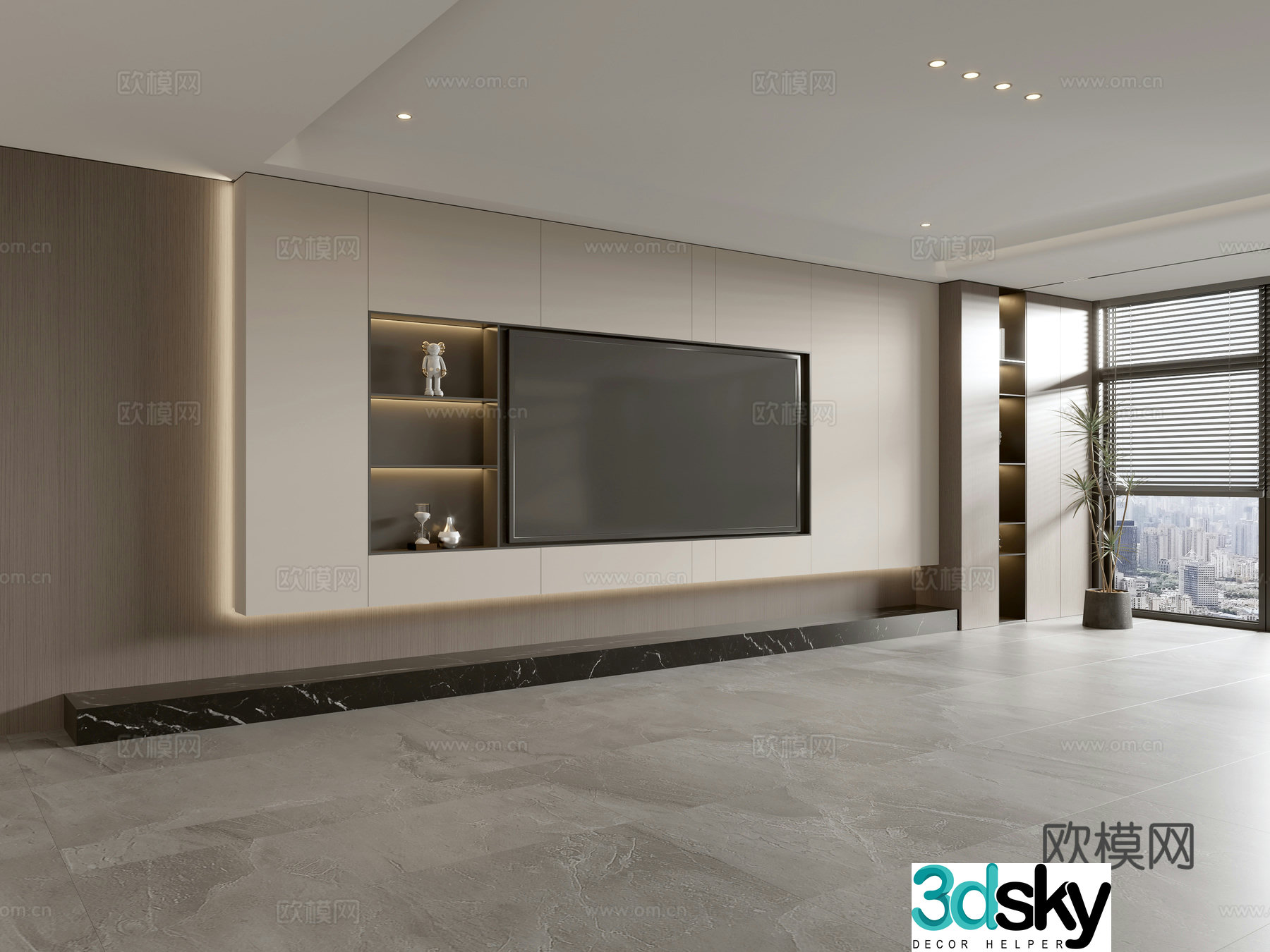 Modern Italian living room light luxury TV background wall full wall TV cabinet 3D model