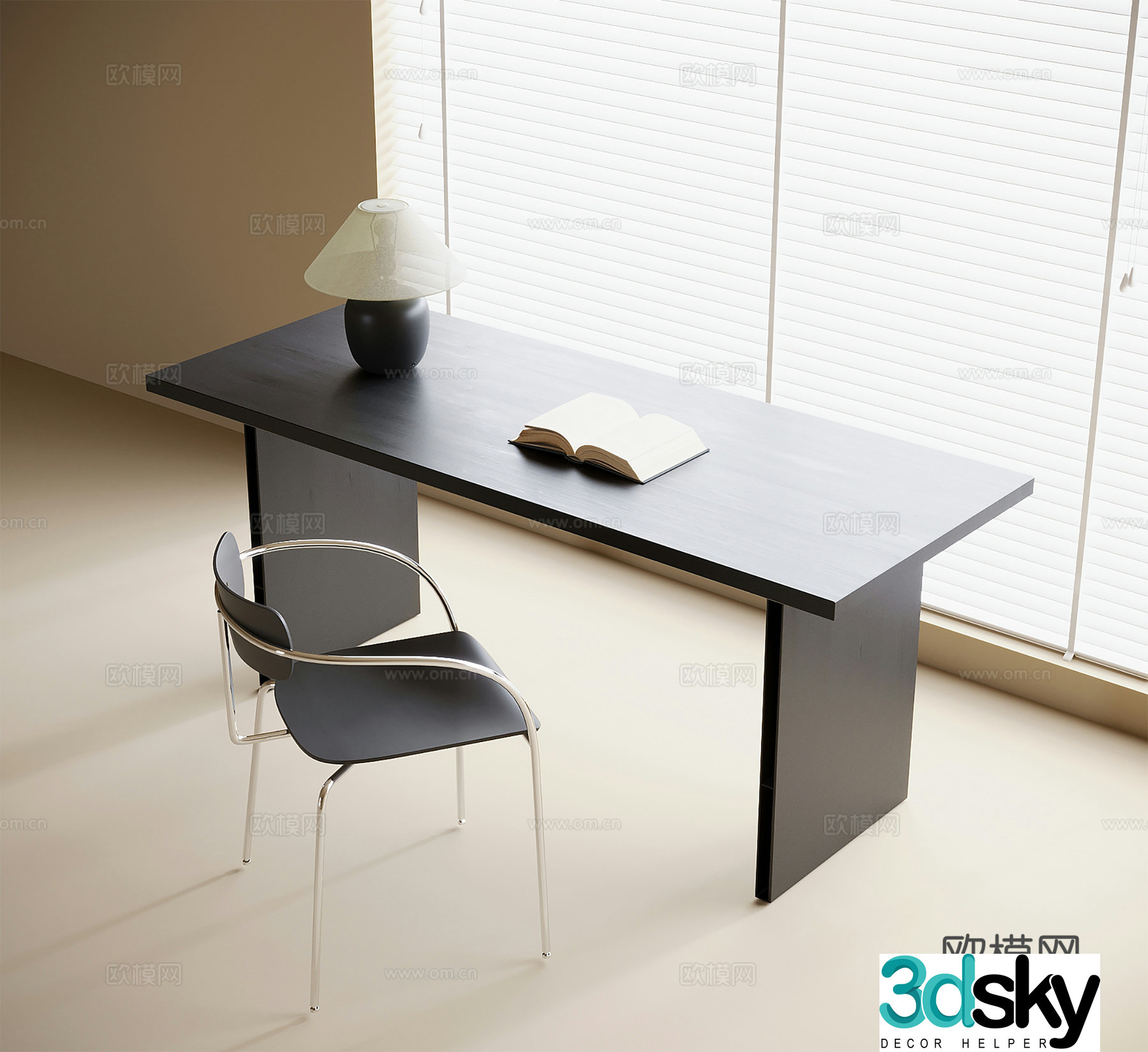 Modern desk chair desk lamp book chair desk 3d model