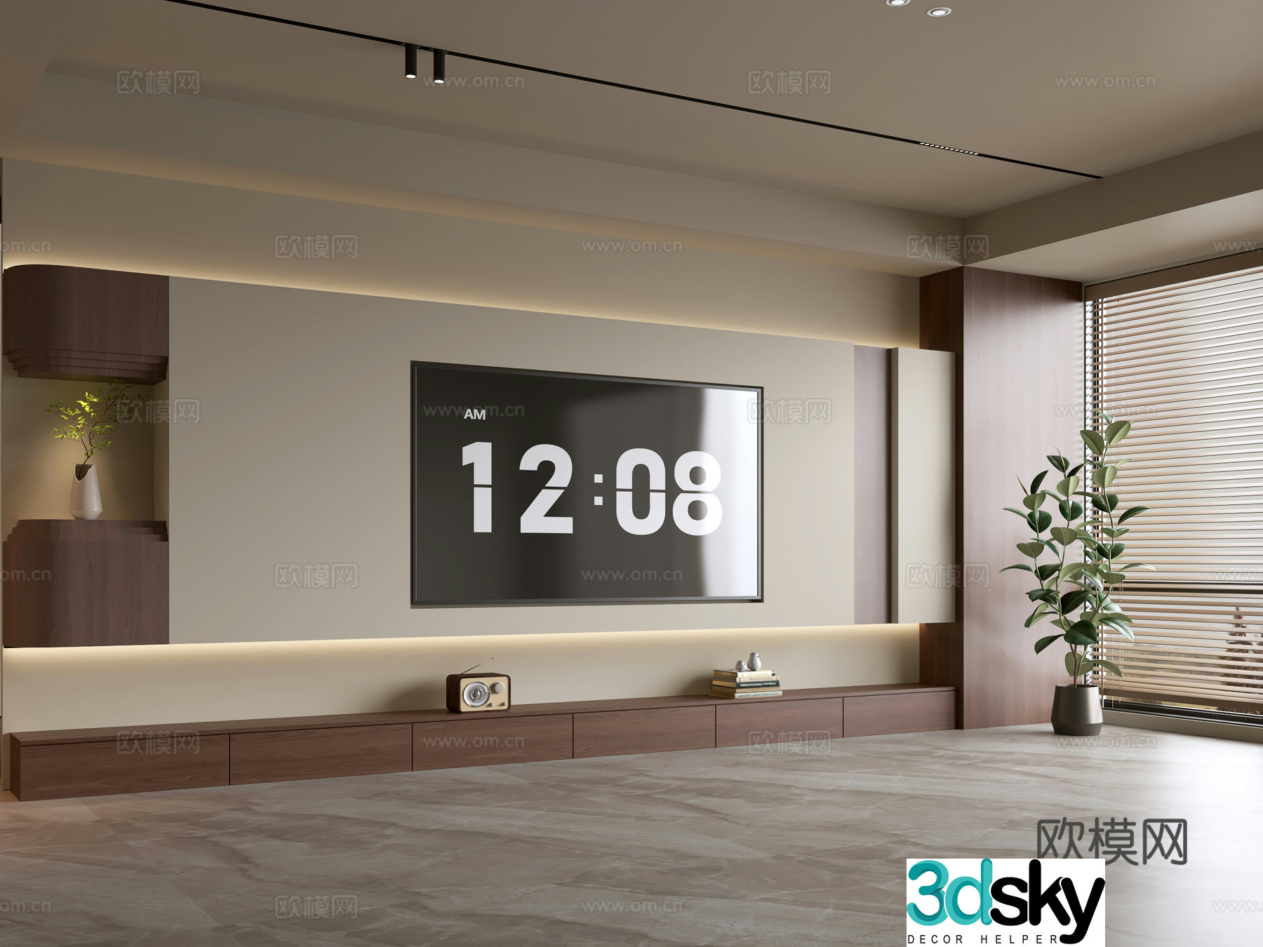 Wasabi Middle Style TV Cabinet TV Background Wall Overall Cabinet TV Background Wall Medal Style 3D Model