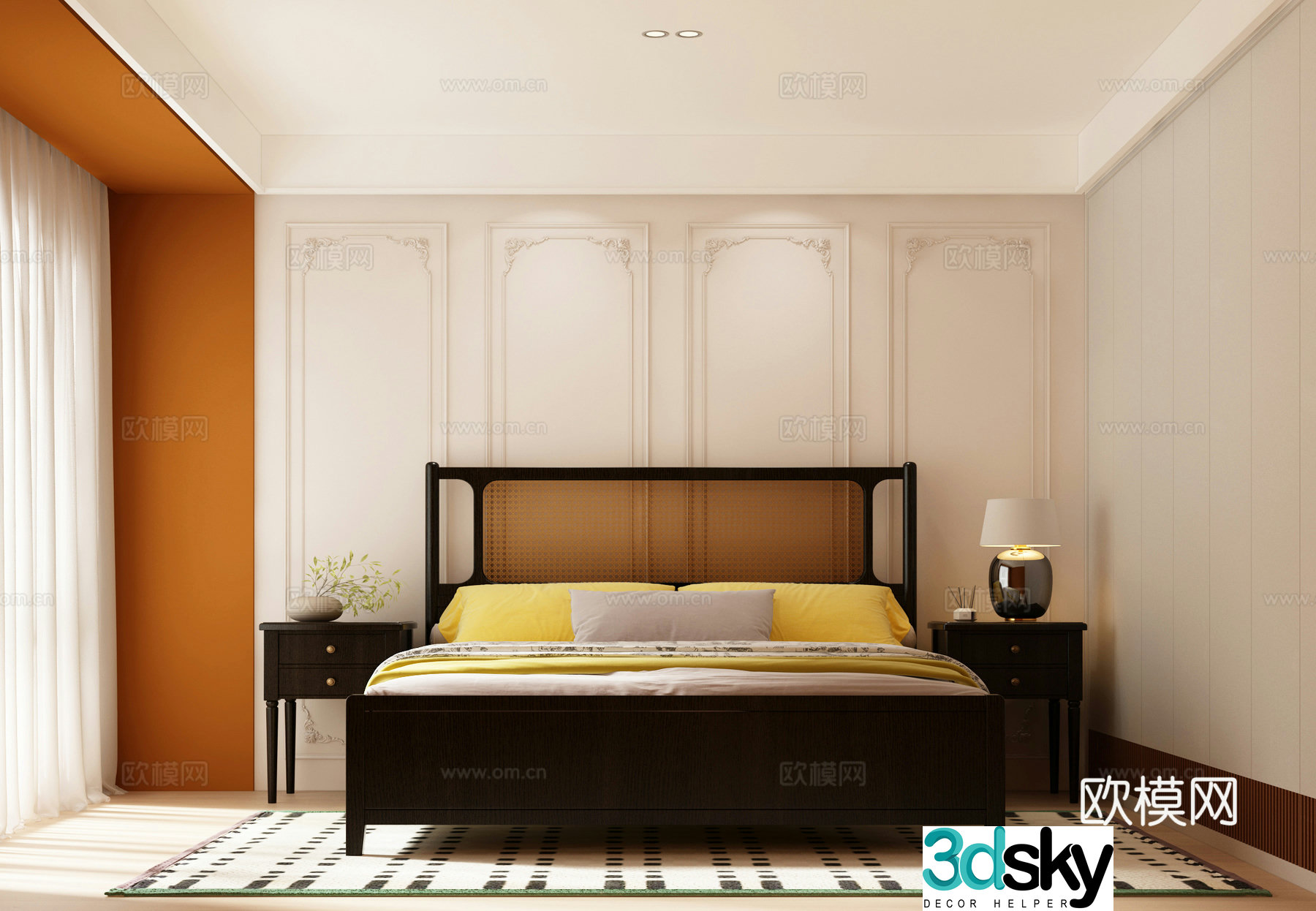 French bedroom French retro double bed American double bed Modern American double bed 3d model