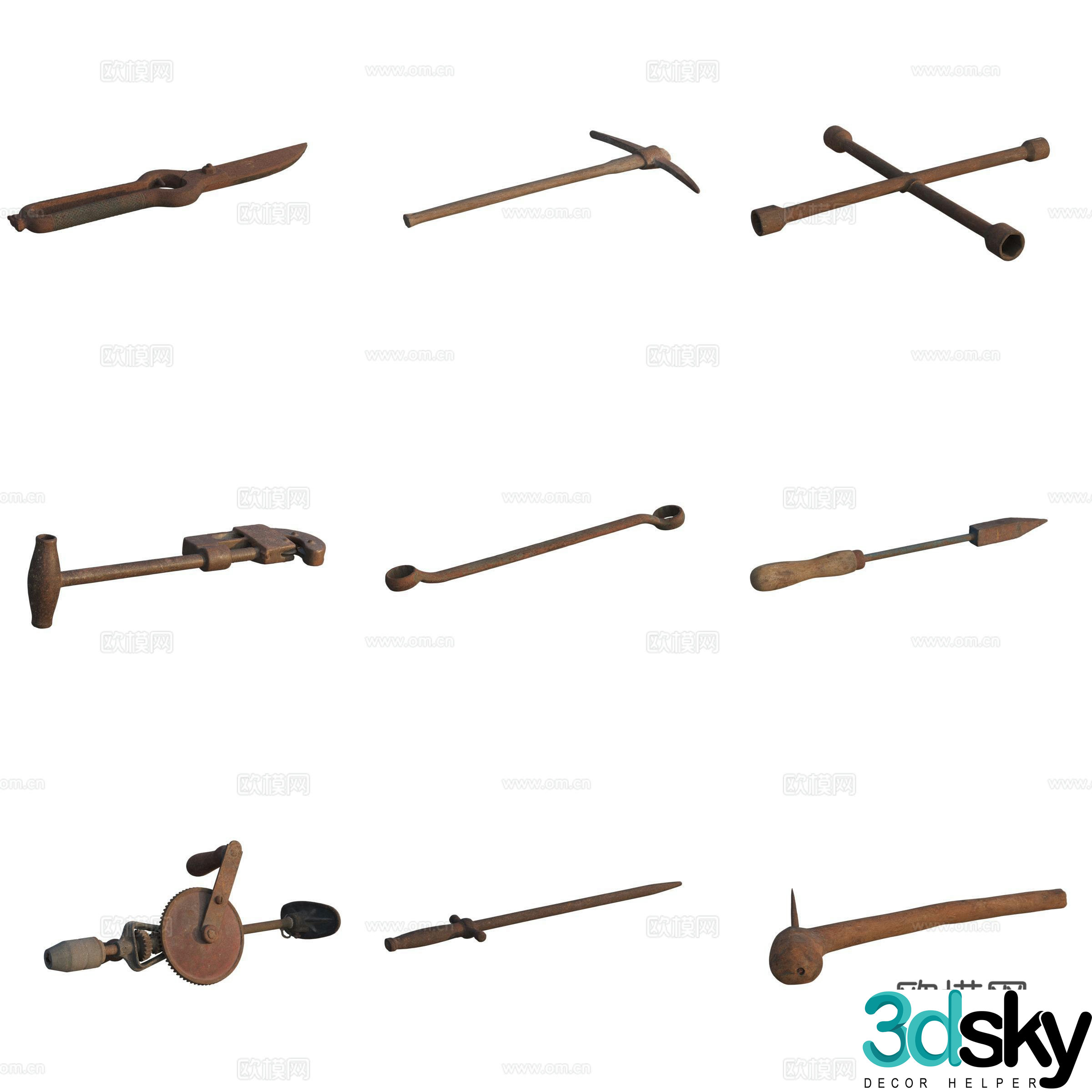 Agricultural tools auto repair tools axe awl pick scissors 3D model