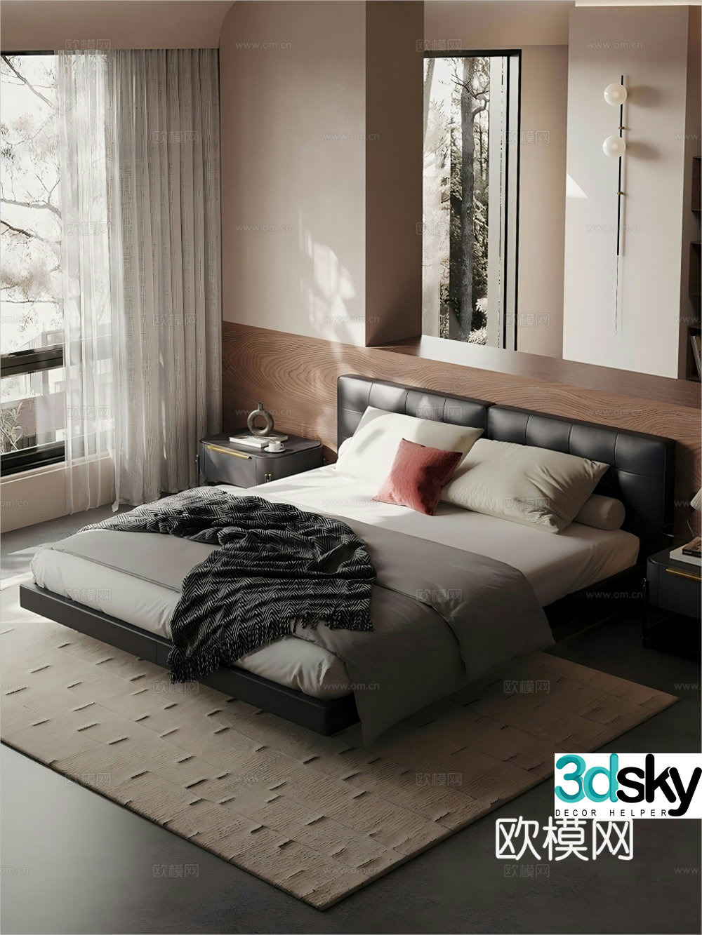 Modern simple double bed 3d model