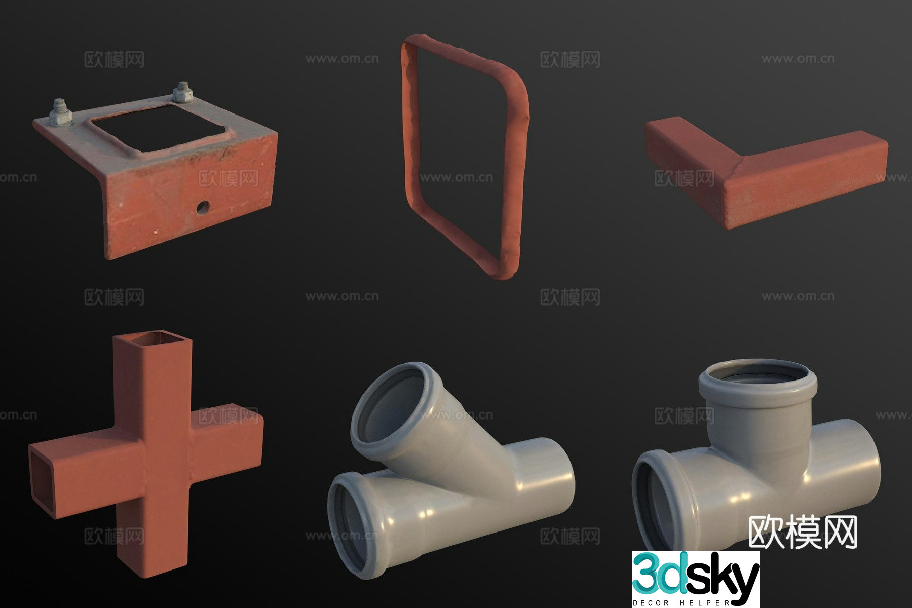 Pipe tee joint hardware 3D model