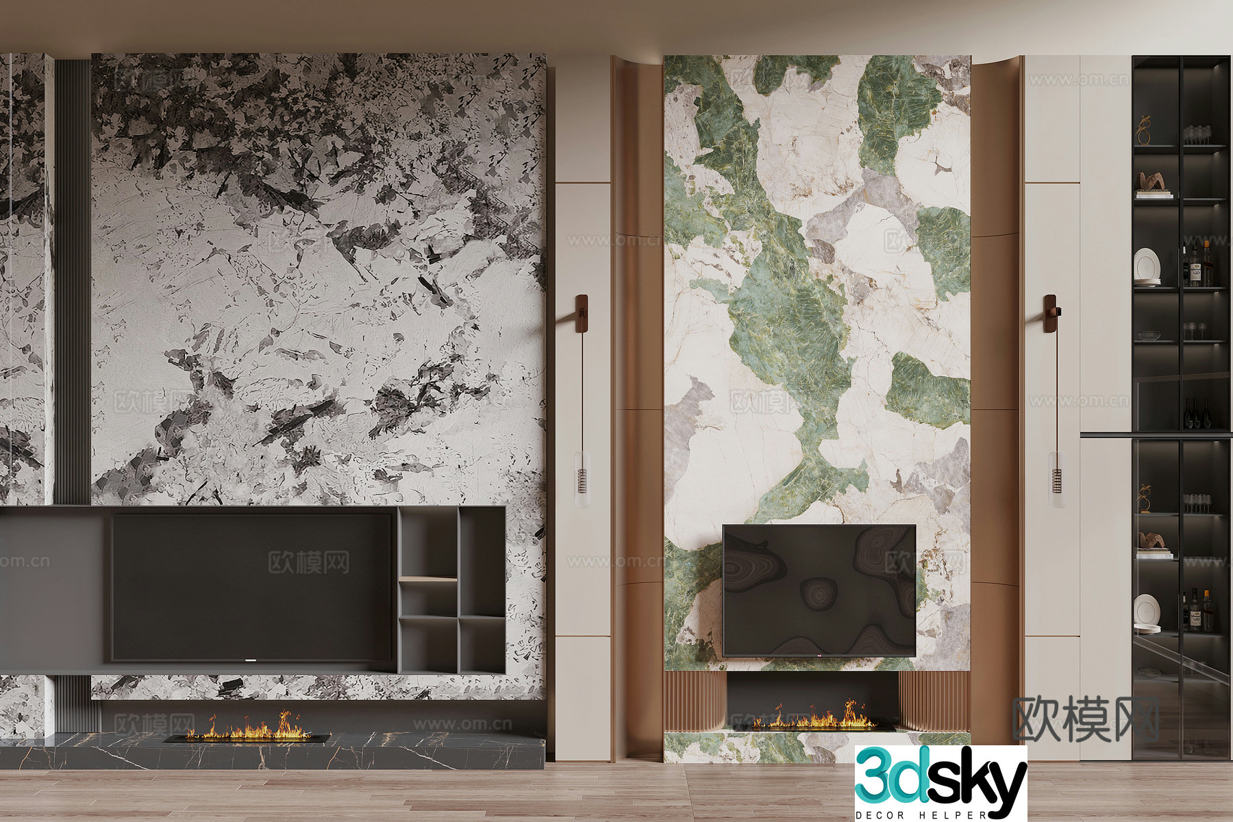 Modern TV background wall 3d model
