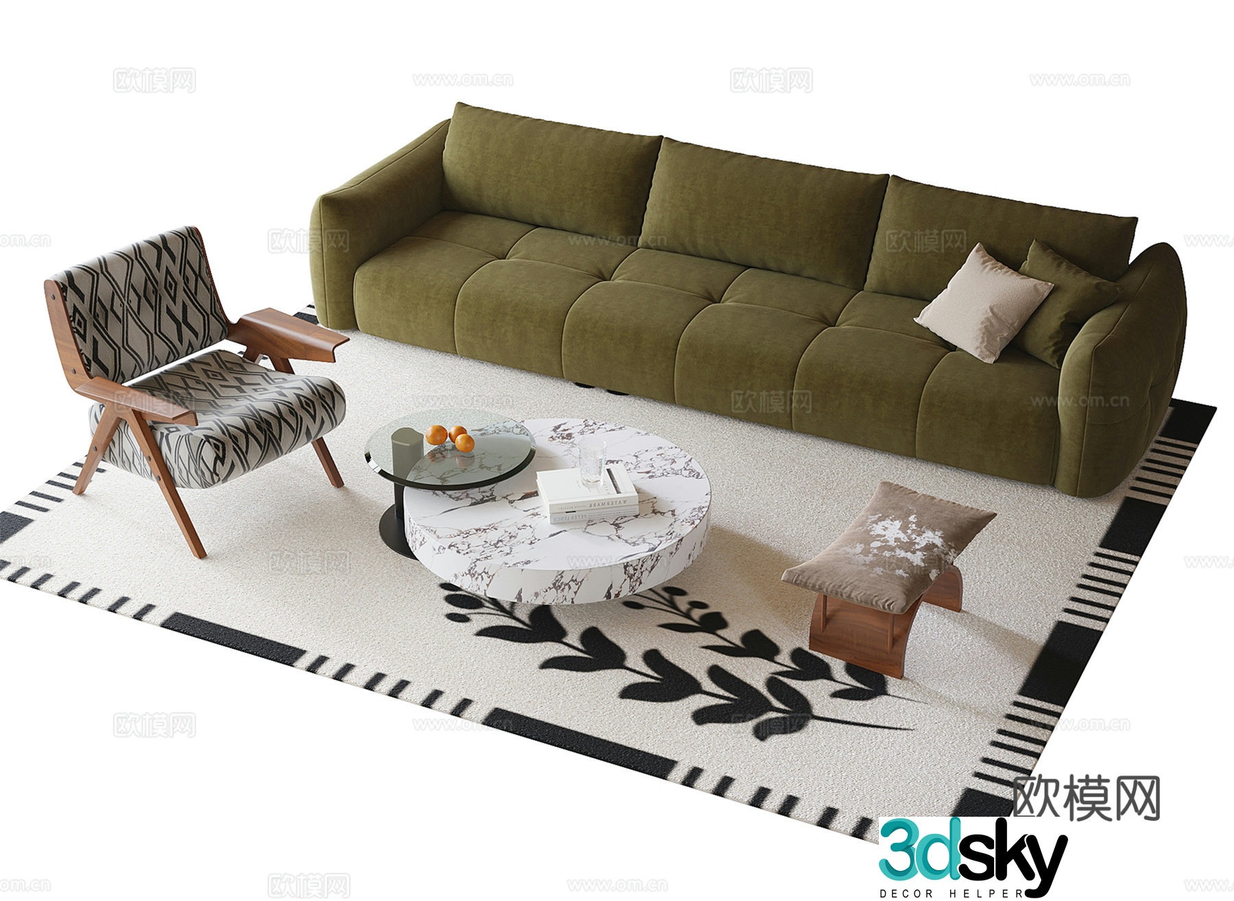 French sofa coffee table combination coffee table leisure chair carpet 3d model