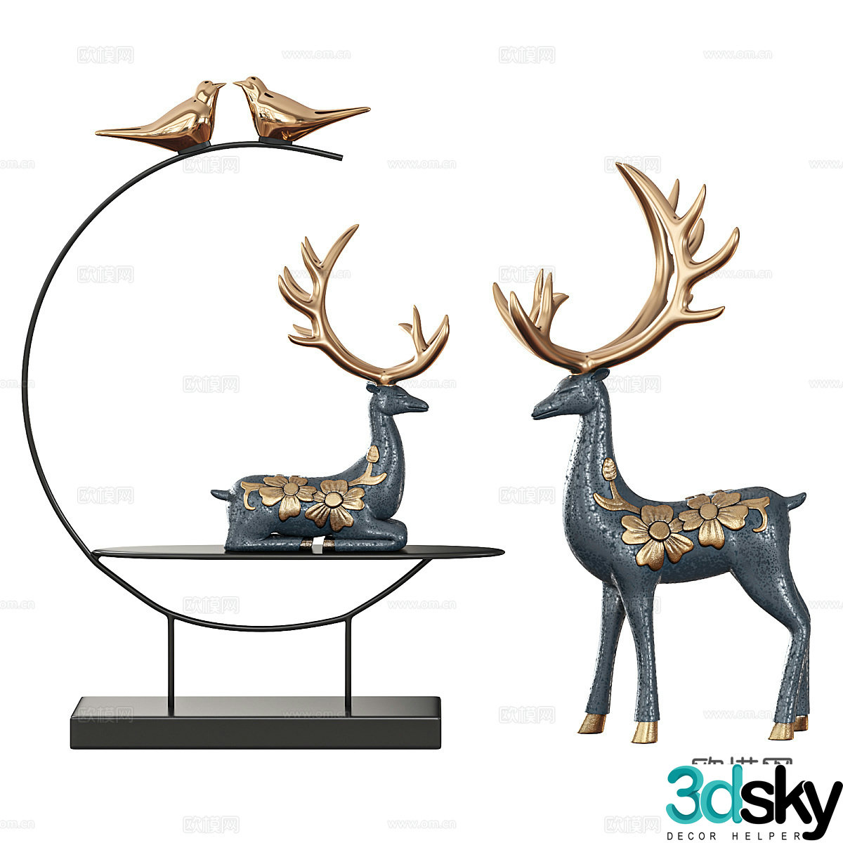 New Chinese deer decoration ornament 3D model