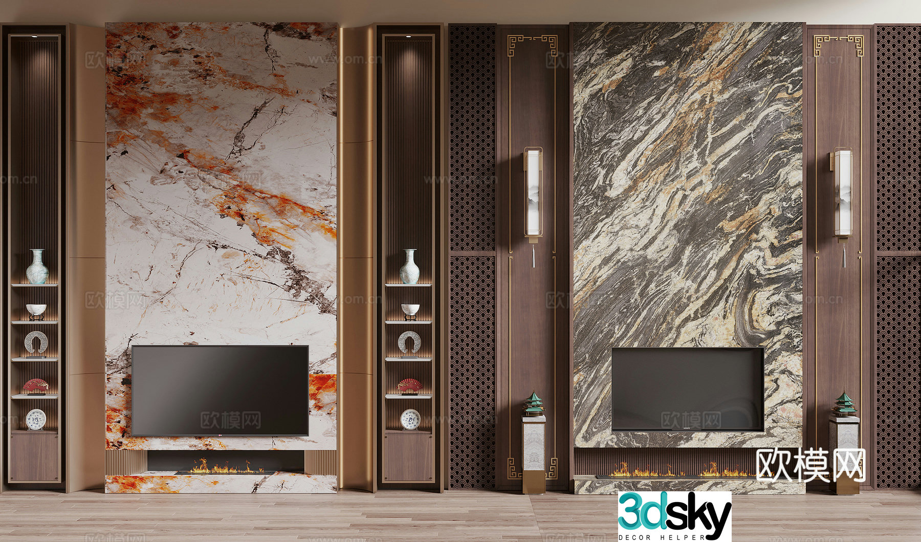 New Chinese TV background wall 3d model