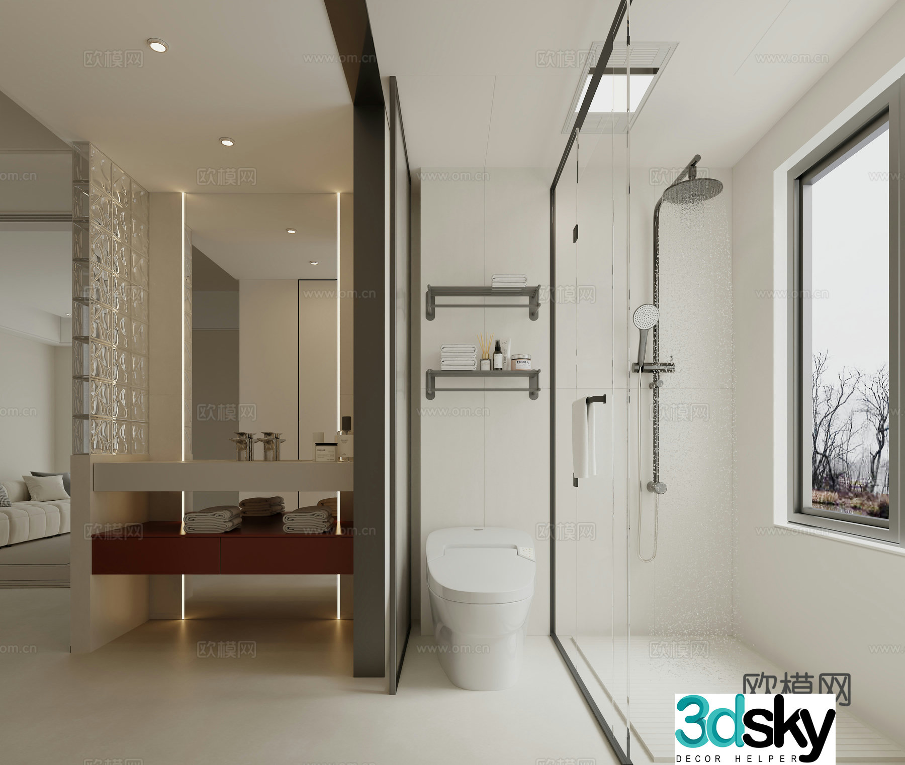 Modern creamy bathroom 3d model