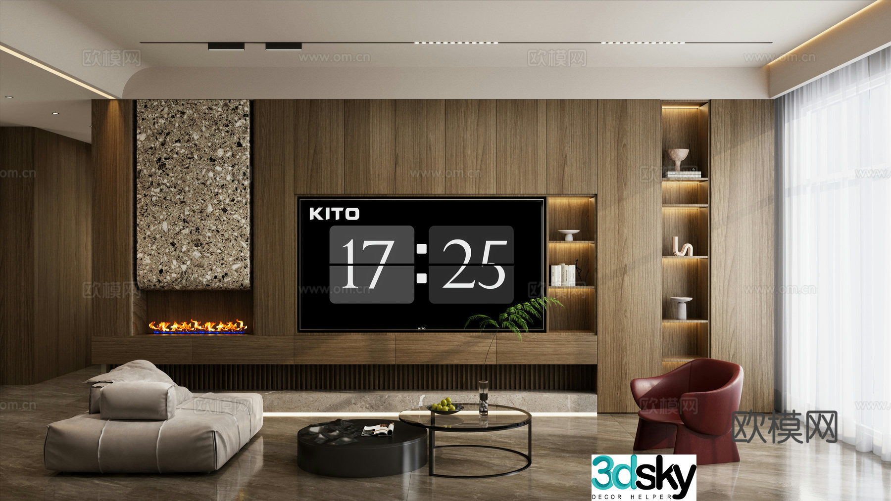 Italian style light luxury style curved roof full wall TV cabinet terrazzo living room entrance TV integrated 3D model