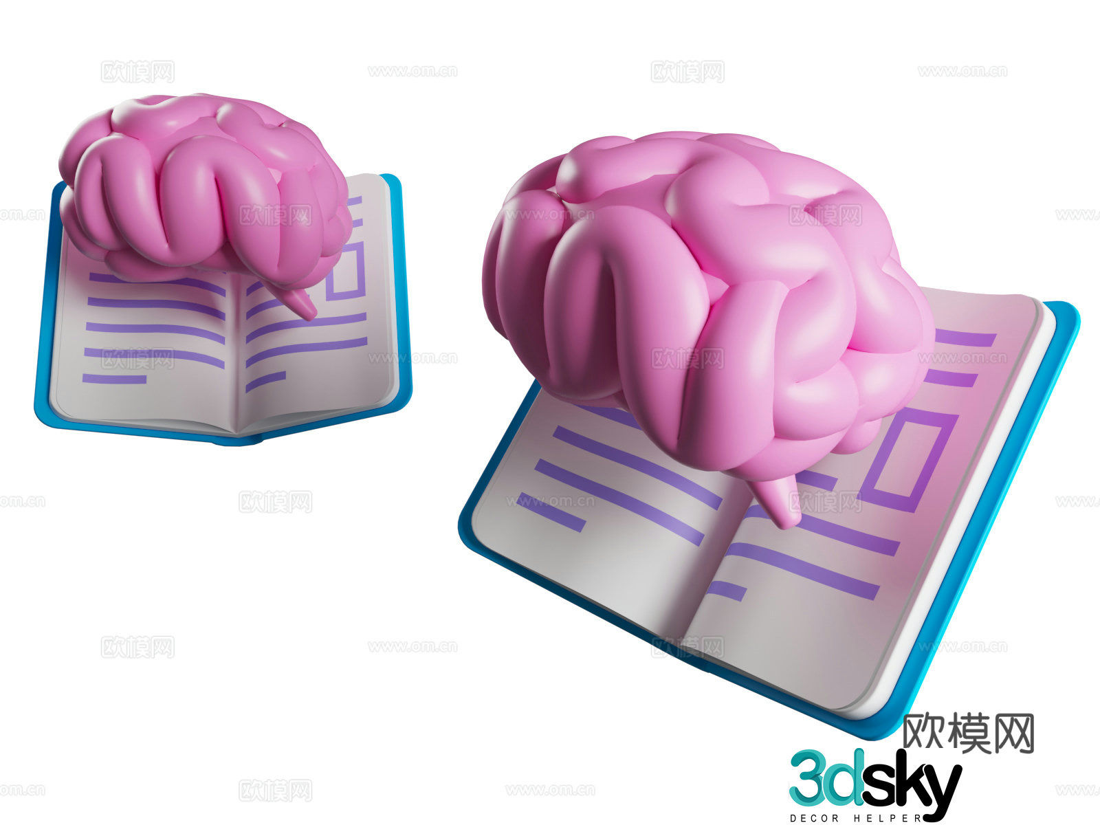 Q version of knowledge brain Books and brain Brain Cartoon education Education Learning main 3D model
