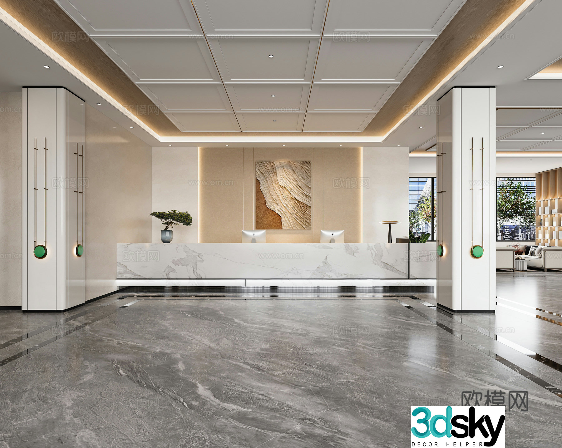 Modern hotel hall 3d model