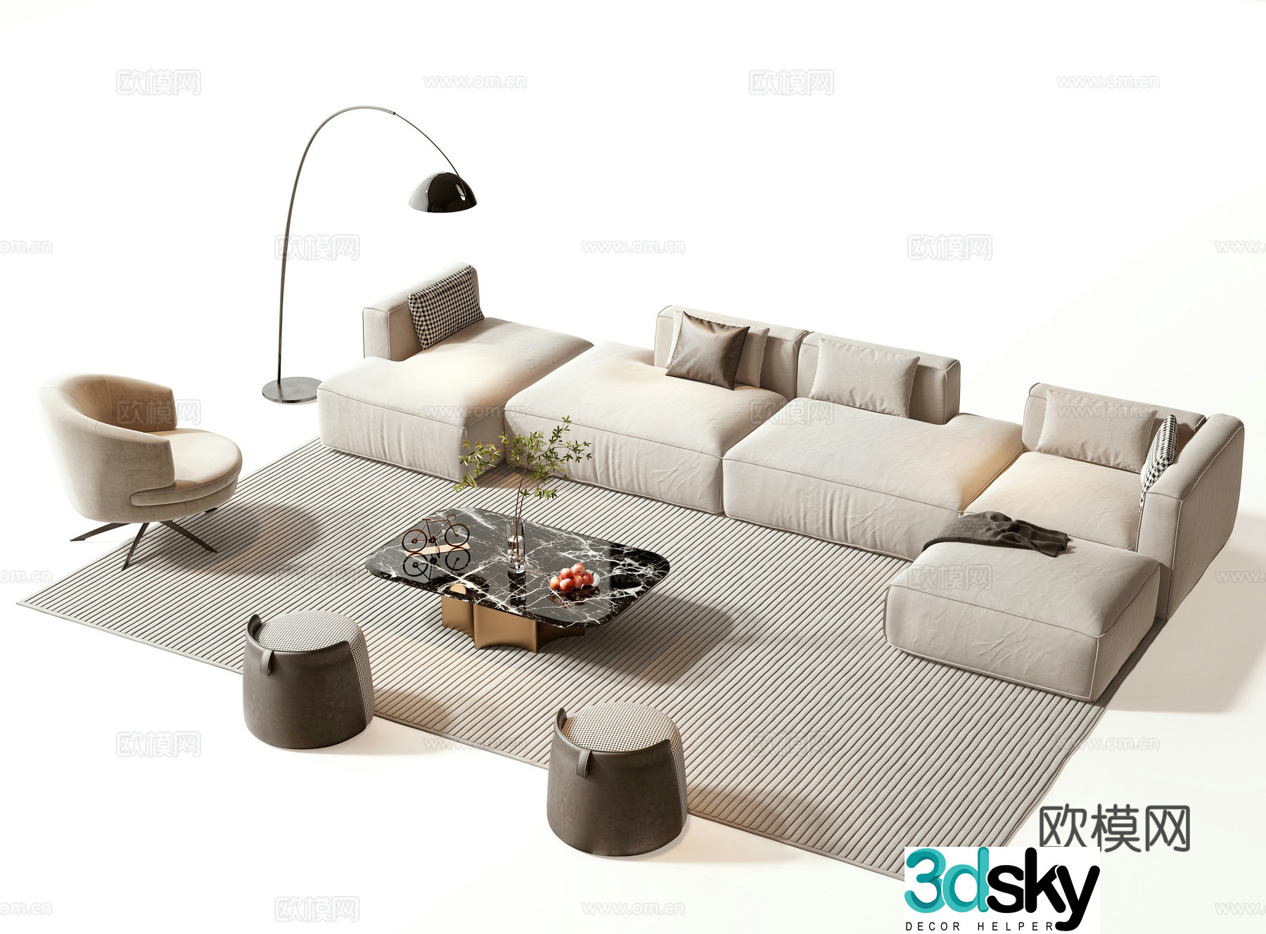 Modern sofa coffee table set 3d model