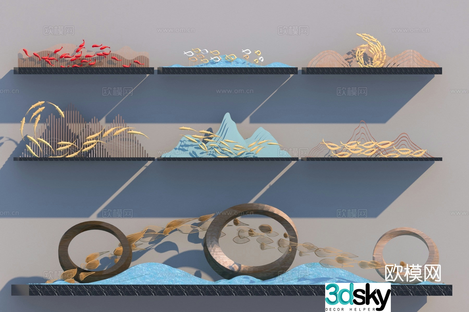 Modern water ripples sculpture sketch 3d model