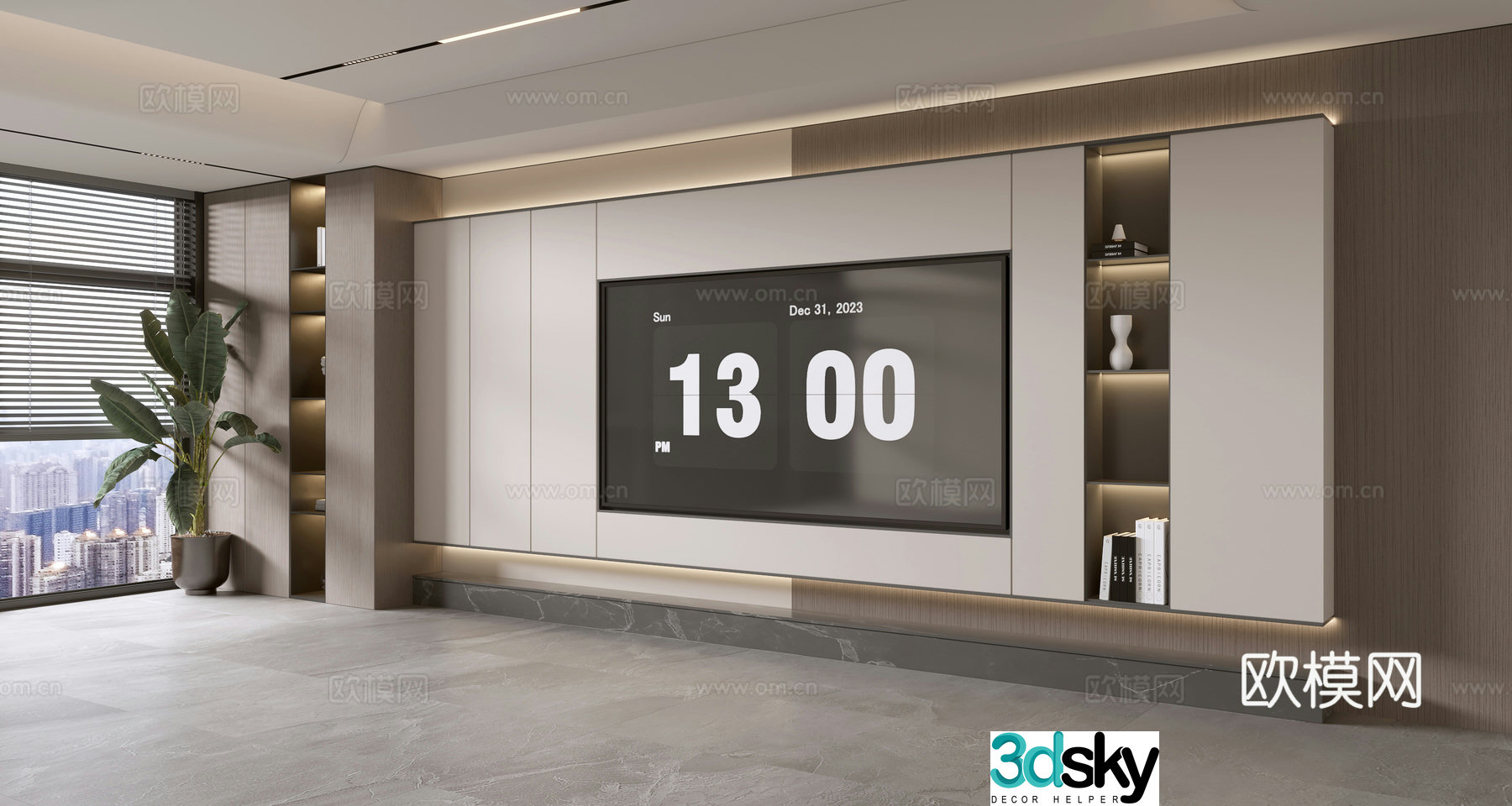 Modern simple living room light luxury TV background wall full wall TV cabinet 3D model