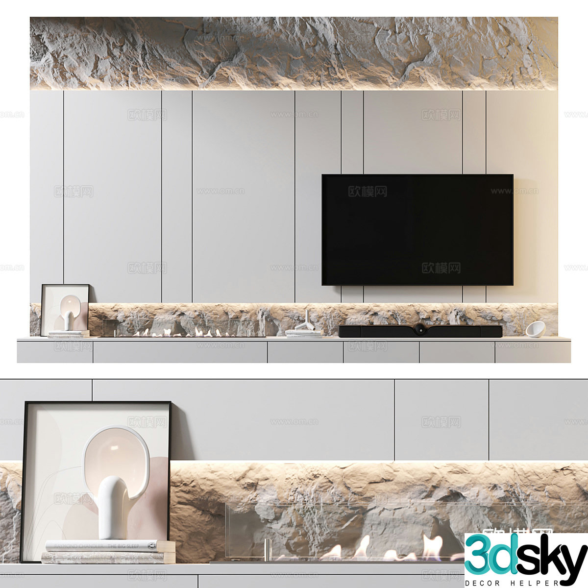 Modern minimalist TV background wall 3d model