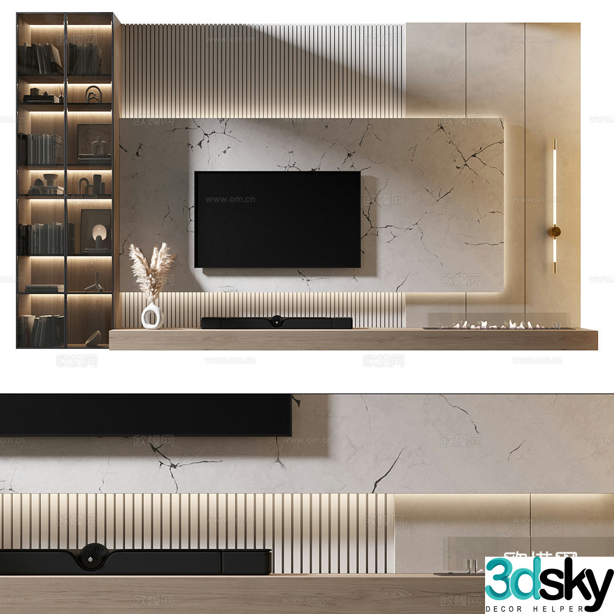 Modern minimalist TV background wall 3d model