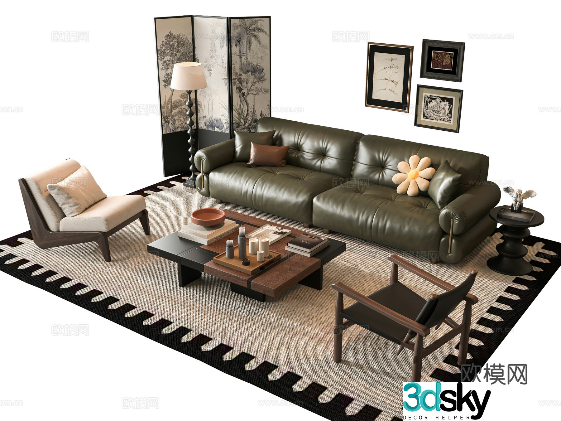 French sofa combination 3D model