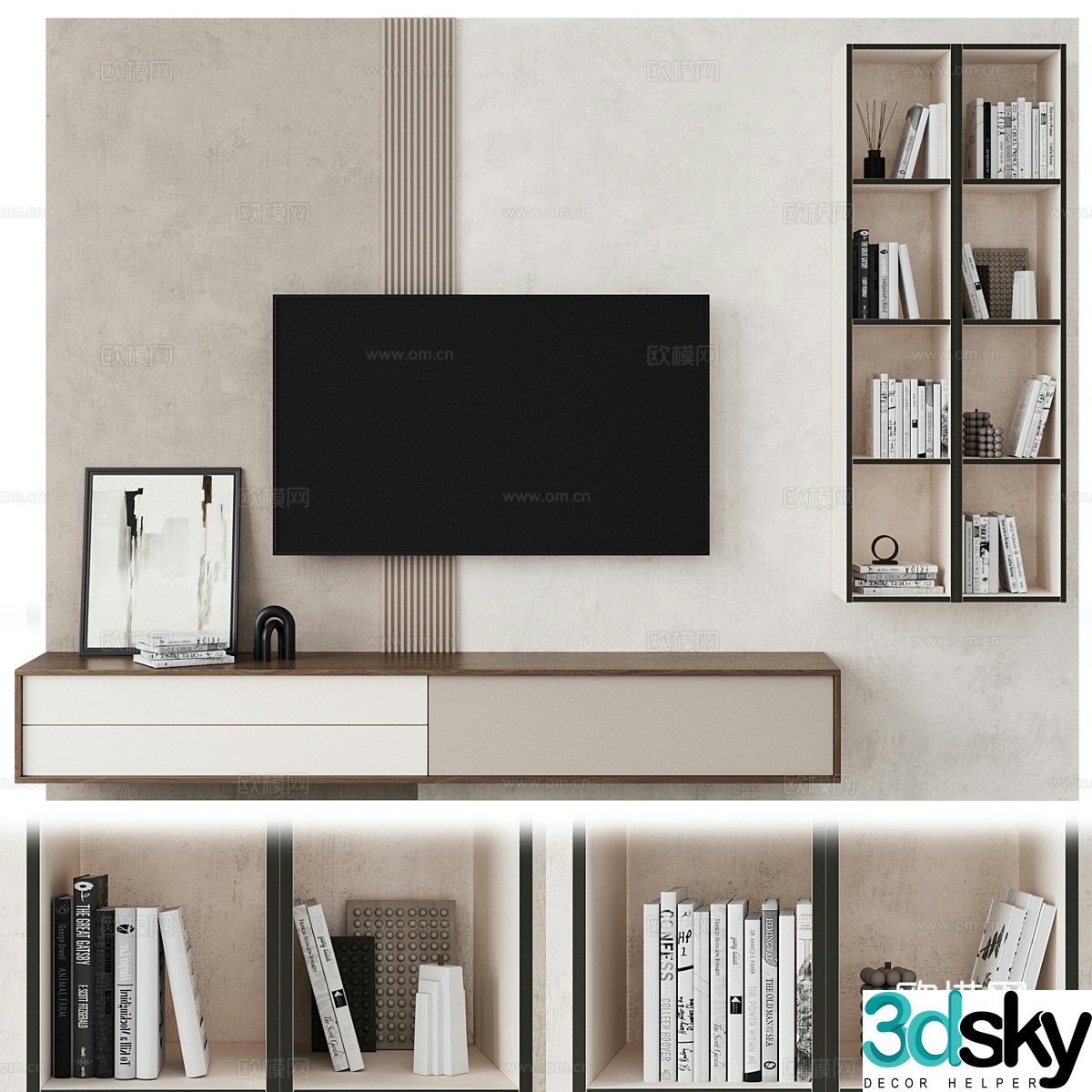 Modern minimalist TV background wall 3d model