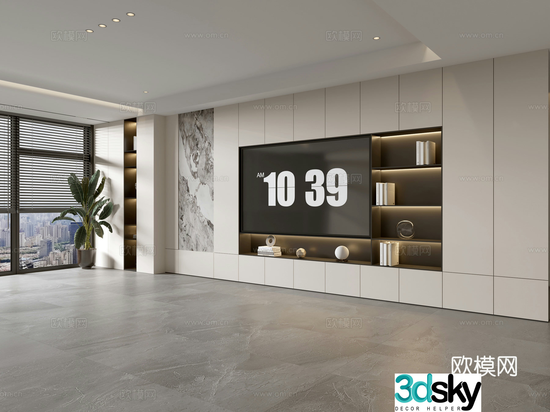 Modern creamy living room light luxury TV background wall creamy TV background wall full wall TV cabinet 3D model