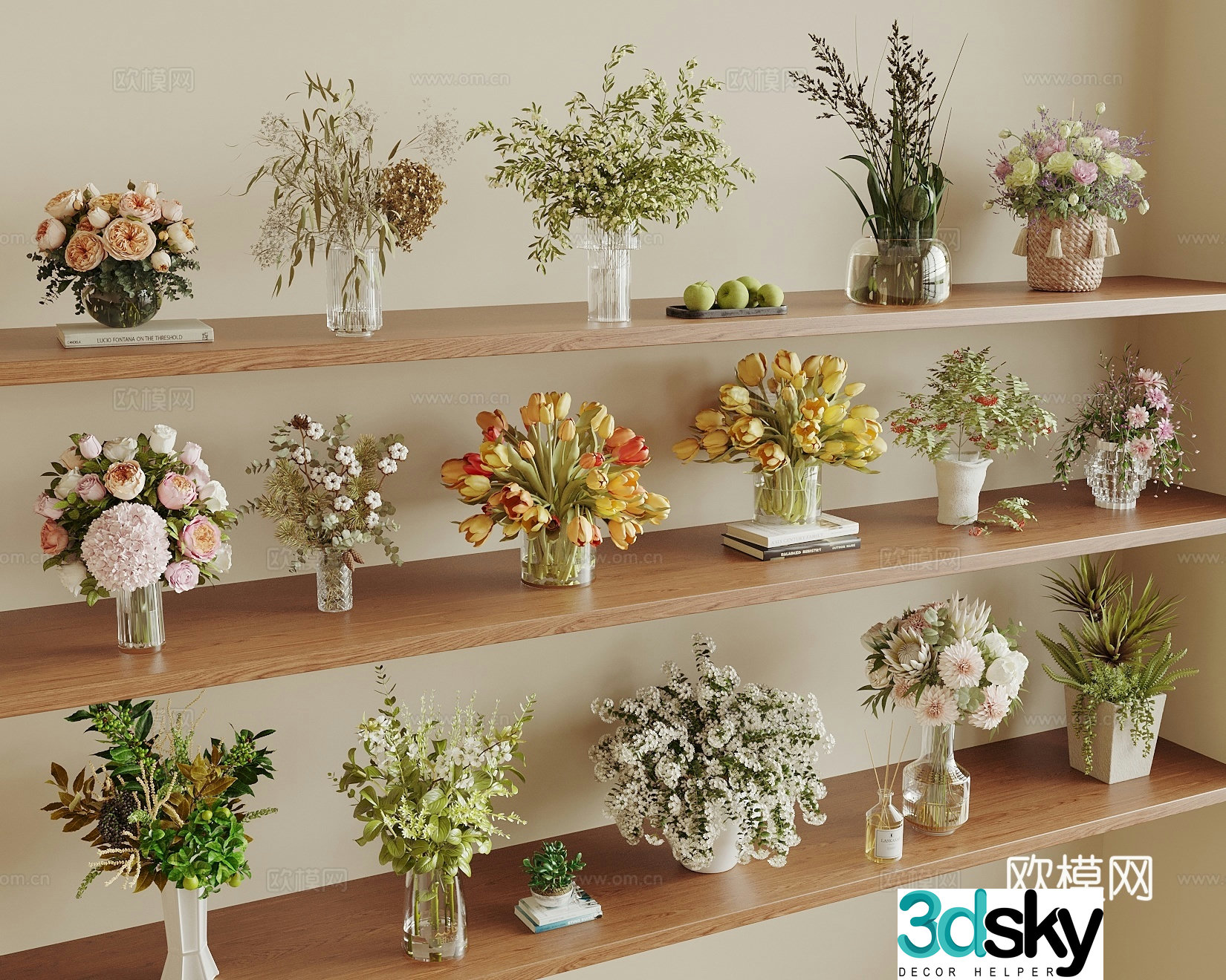 Modern vase flowers Vase flower art Green plant potted plants Dry branches and dried flowers Flower shop 3d model